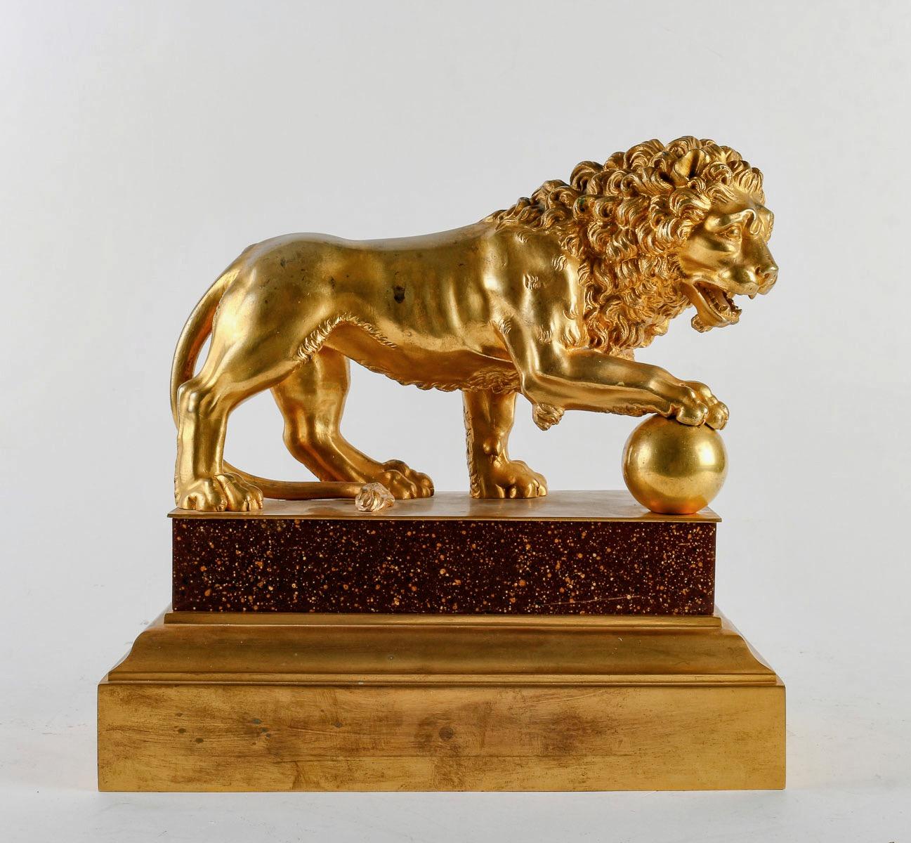19th Century French Decorative Pair of Ormolu Medici Lions  2