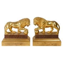 19th Century French Decorative Pair of Ormolu Venetian Lions 