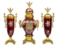 19th Century French Decorative Toleware Garniture Clock Set