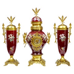 19th Century French Decorative Toleware Garniture Clock Set