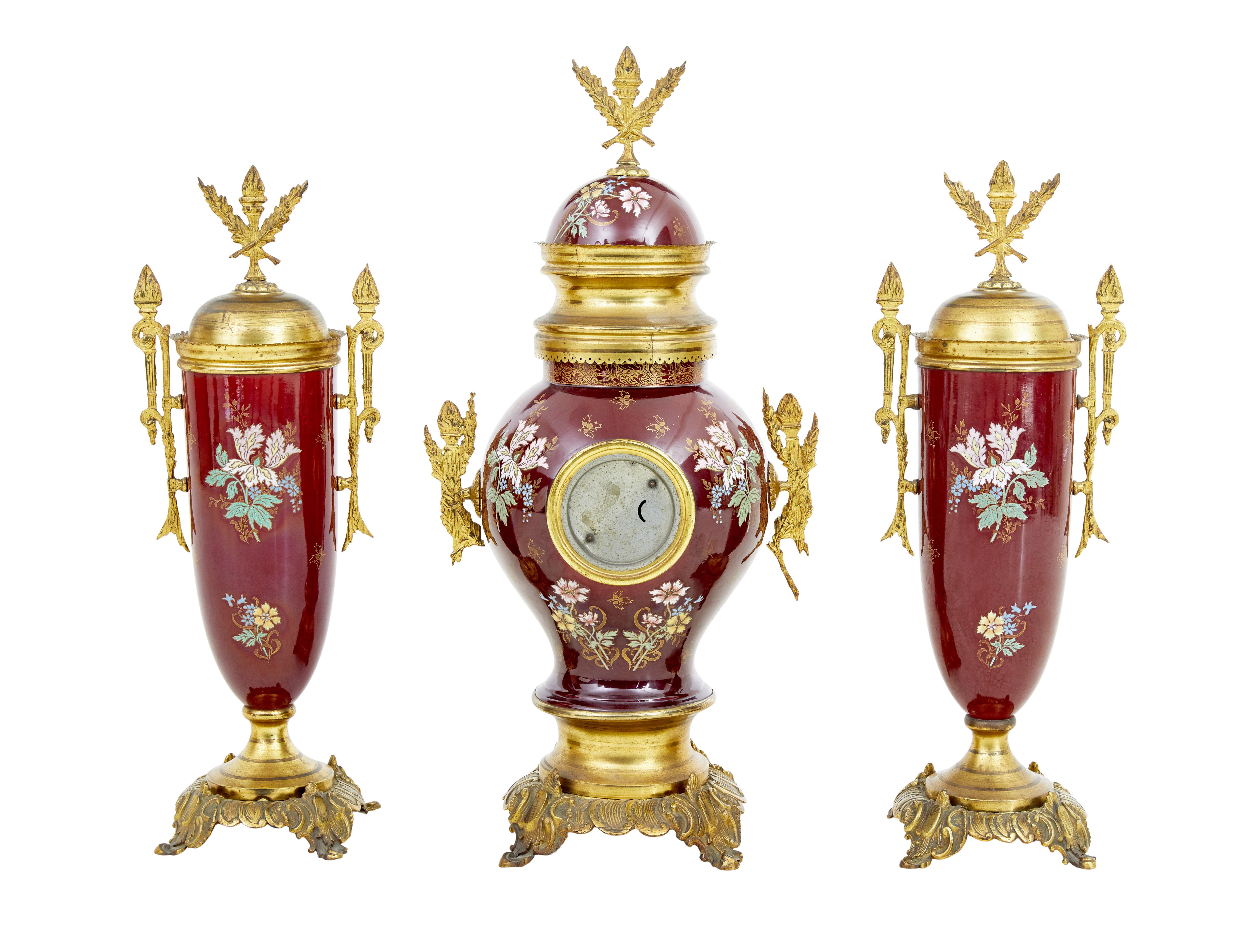 Victorian 19th century French decorative toleware garniture set