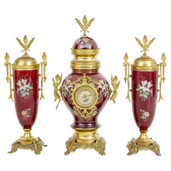 Antique 19th century French decorative toleware garniture set