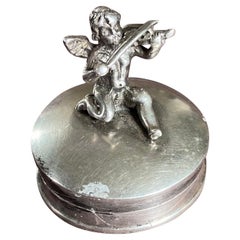 19th Century French Delicate Silver Box with an Angel Playing Music on the Top