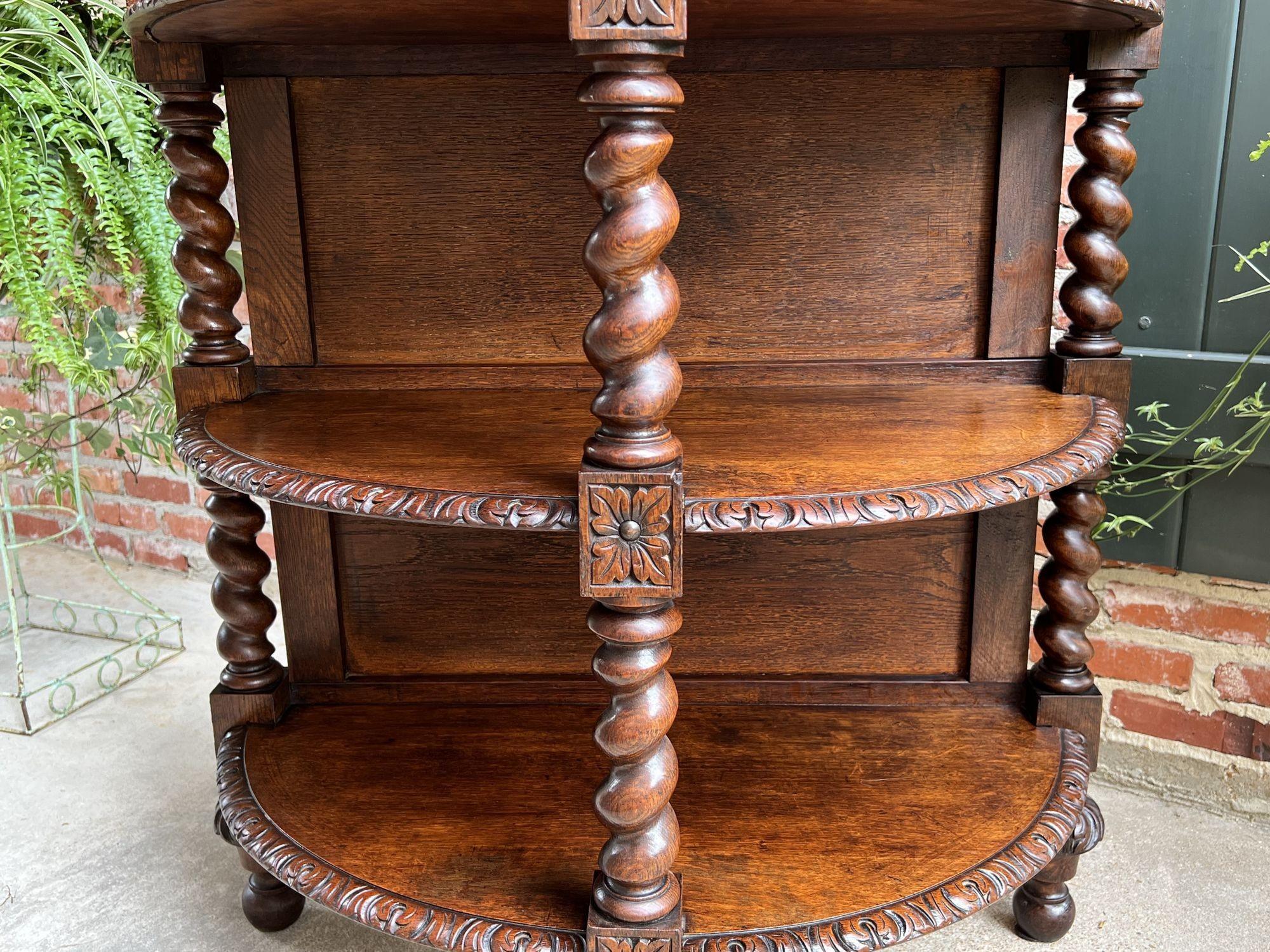 Antique French Demilune Table Bookcase Barley Twist Carved Oak Louis XIII c1890 For Sale 5