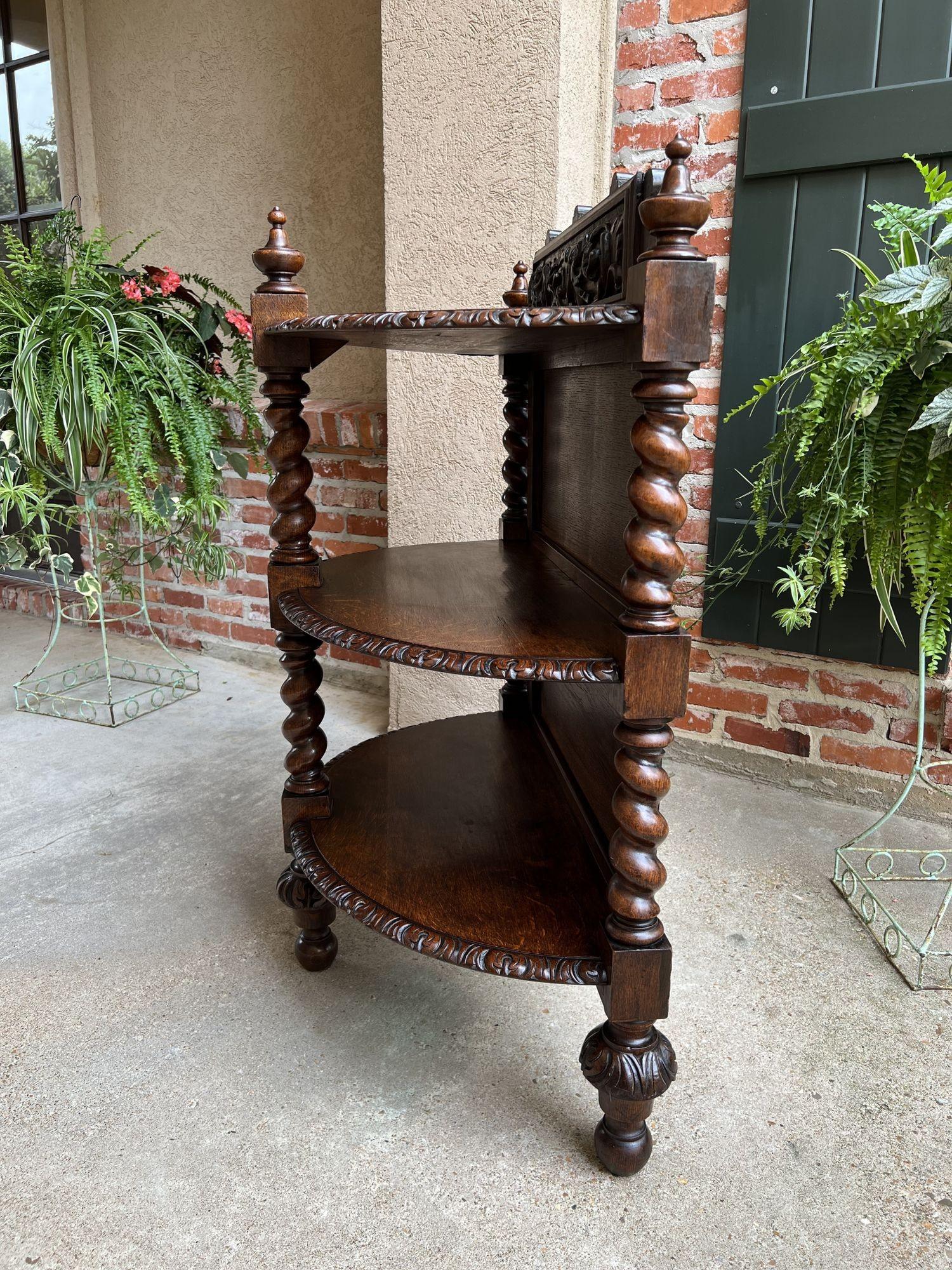 Antique French Demilune Table Bookcase Barley Twist Carved Oak Louis XIII c1890 For Sale 9
