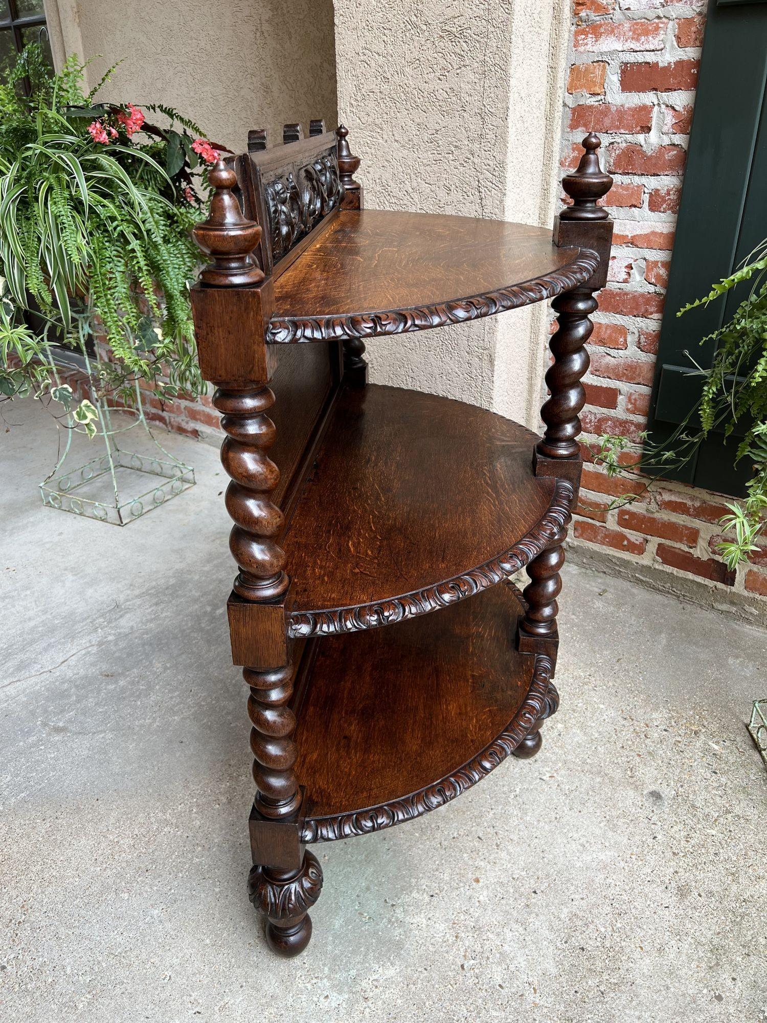 Antique French Demilune Table Bookcase Barley Twist Carved Oak Louis XIII c1890 For Sale 10