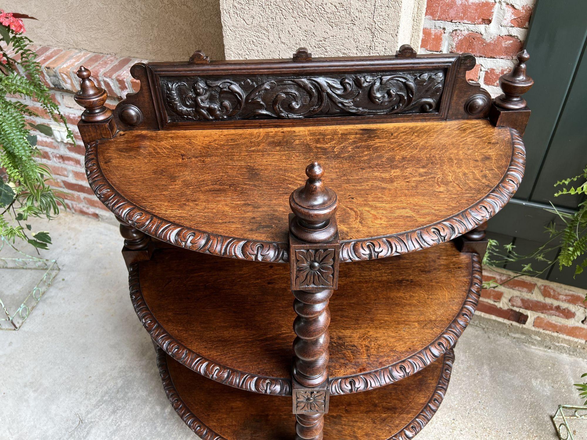 Antique French Demilune Table Bookcase Barley Twist Carved Oak Louis XIII c1890 For Sale 14