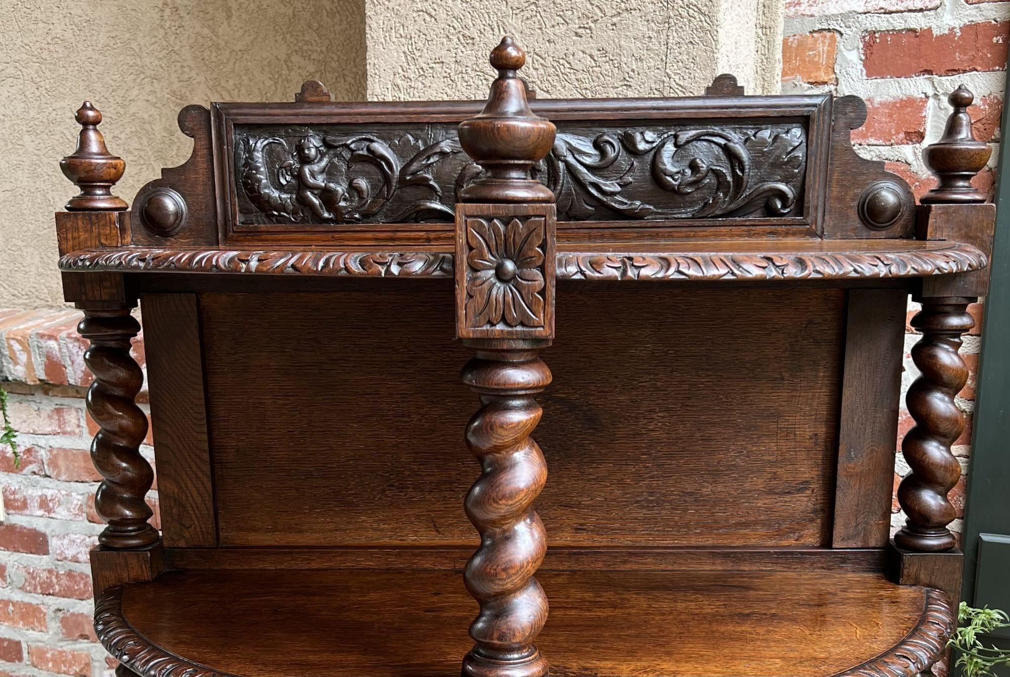 19th Century French Demilune Table Bookcase Barley Twist Carved Oak Louis XIII In Good Condition For Sale In Shreveport, LA