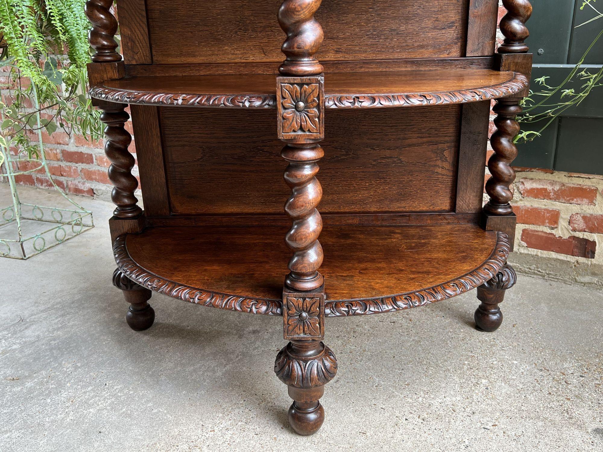 19th Century French Demilune Table Bookcase Barley Twist Carved Oak Louis XIII For Sale 1