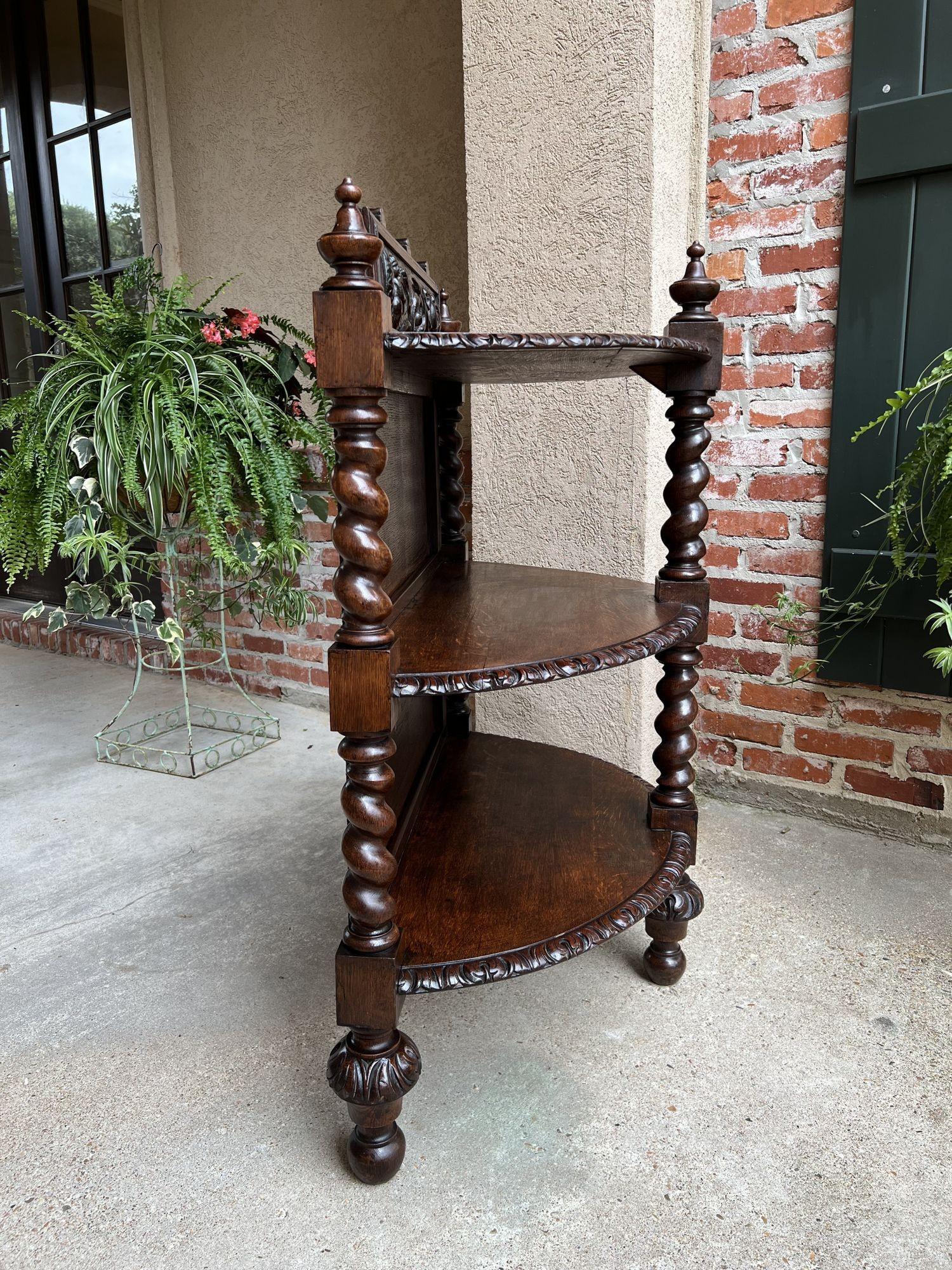 19th Century French Demilune Table Bookcase Barley Twist Carved Oak Louis XIII For Sale 2