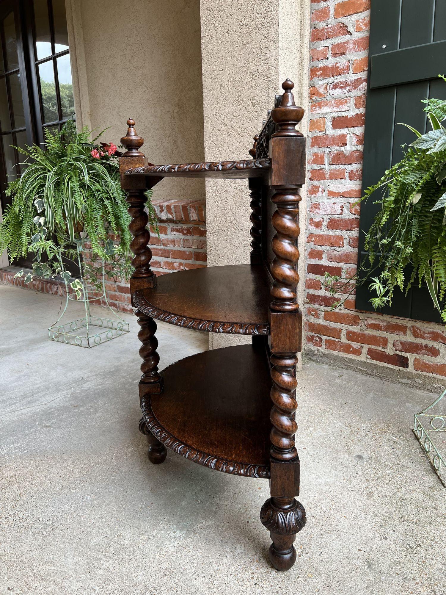 Antique French Demilune Table Bookcase Barley Twist Carved Oak Louis XIII c1890 For Sale 2