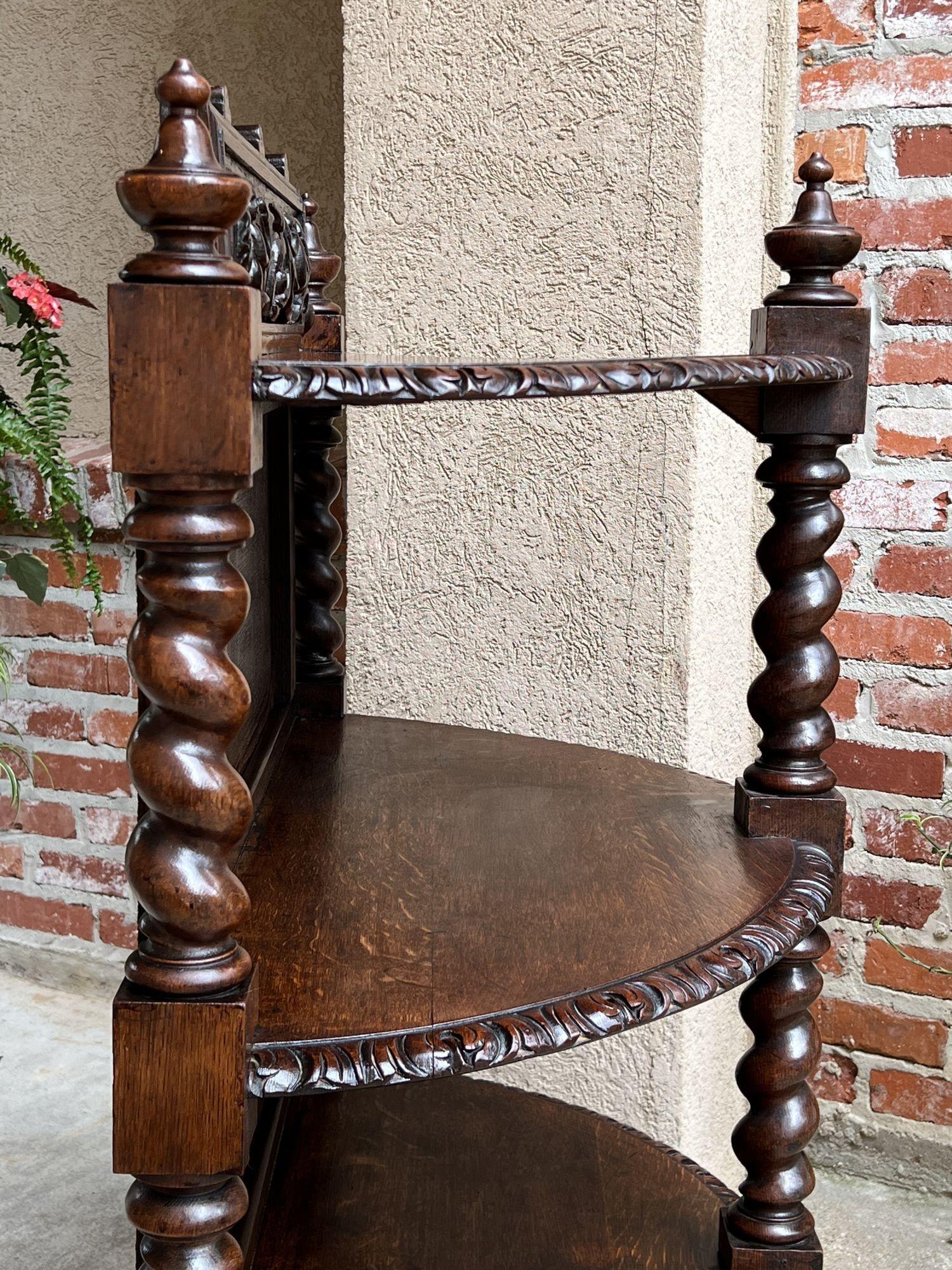 19th Century French Demilune Table Bookcase Barley Twist Carved Oak Louis XIII For Sale 4