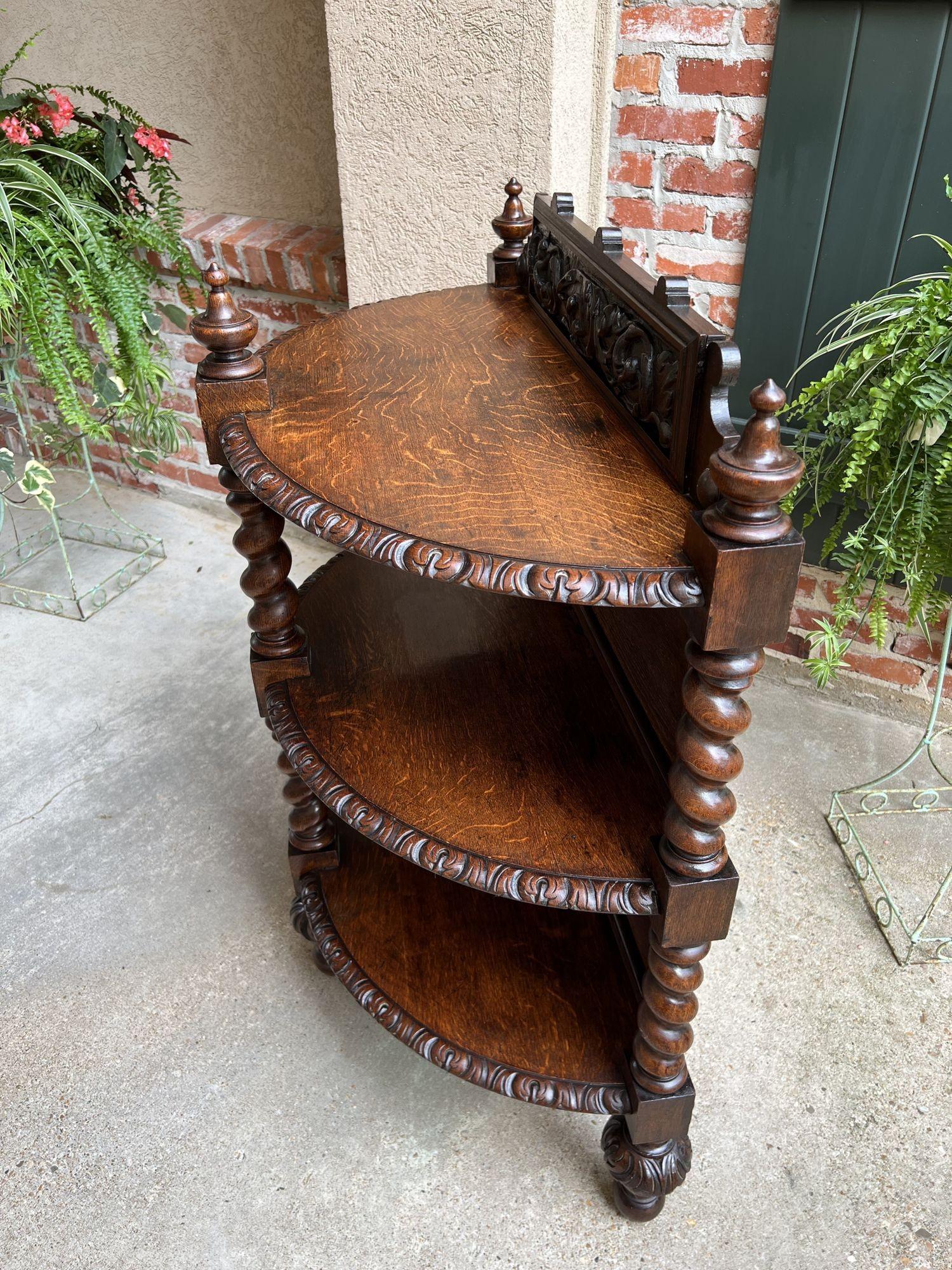 Antique French Demilune Table Bookcase Barley Twist Carved Oak Louis XIII c1890 For Sale 4