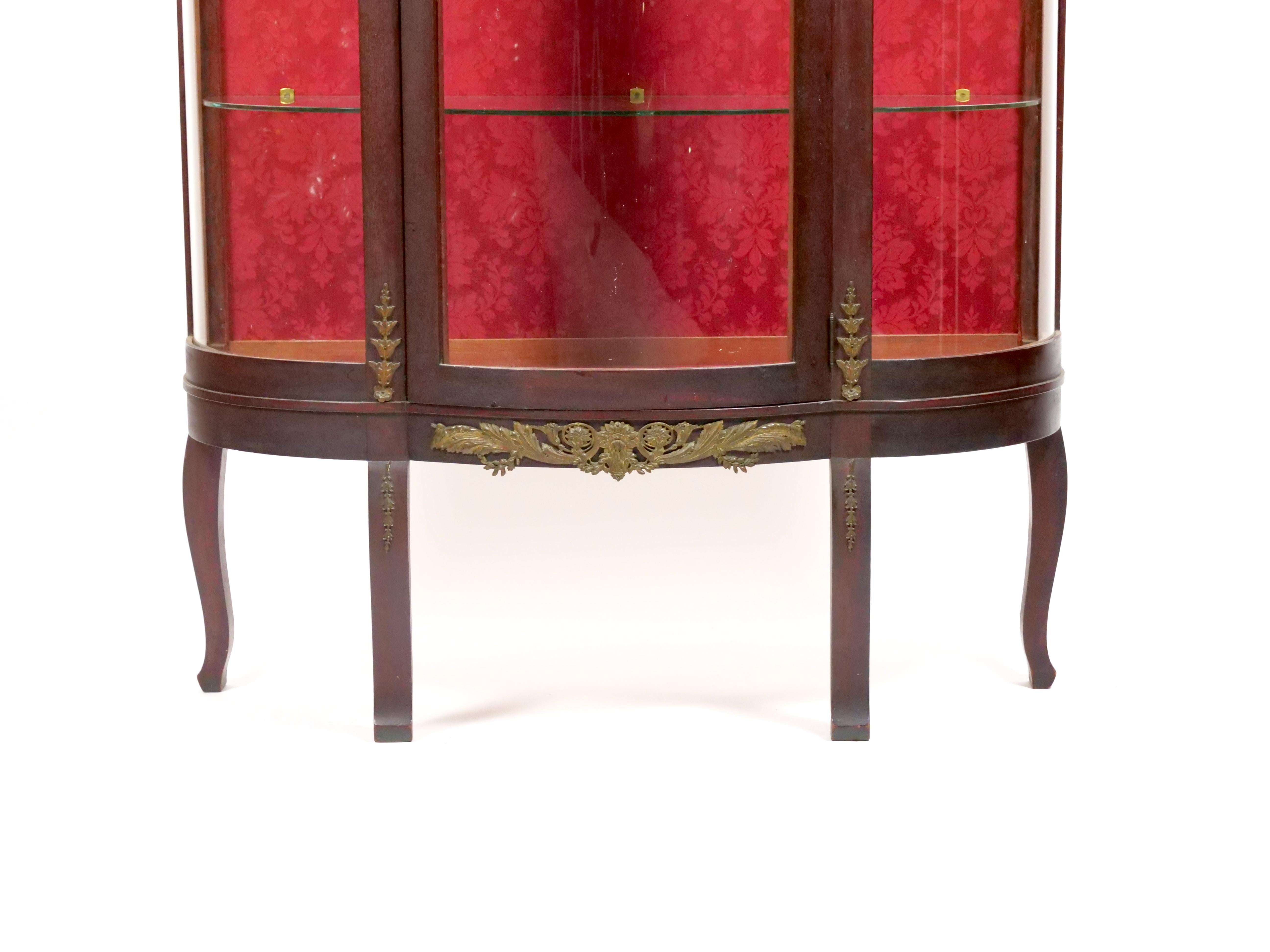 Brass 19th Century French Demilune Vitrine Display Cabinet For Sale