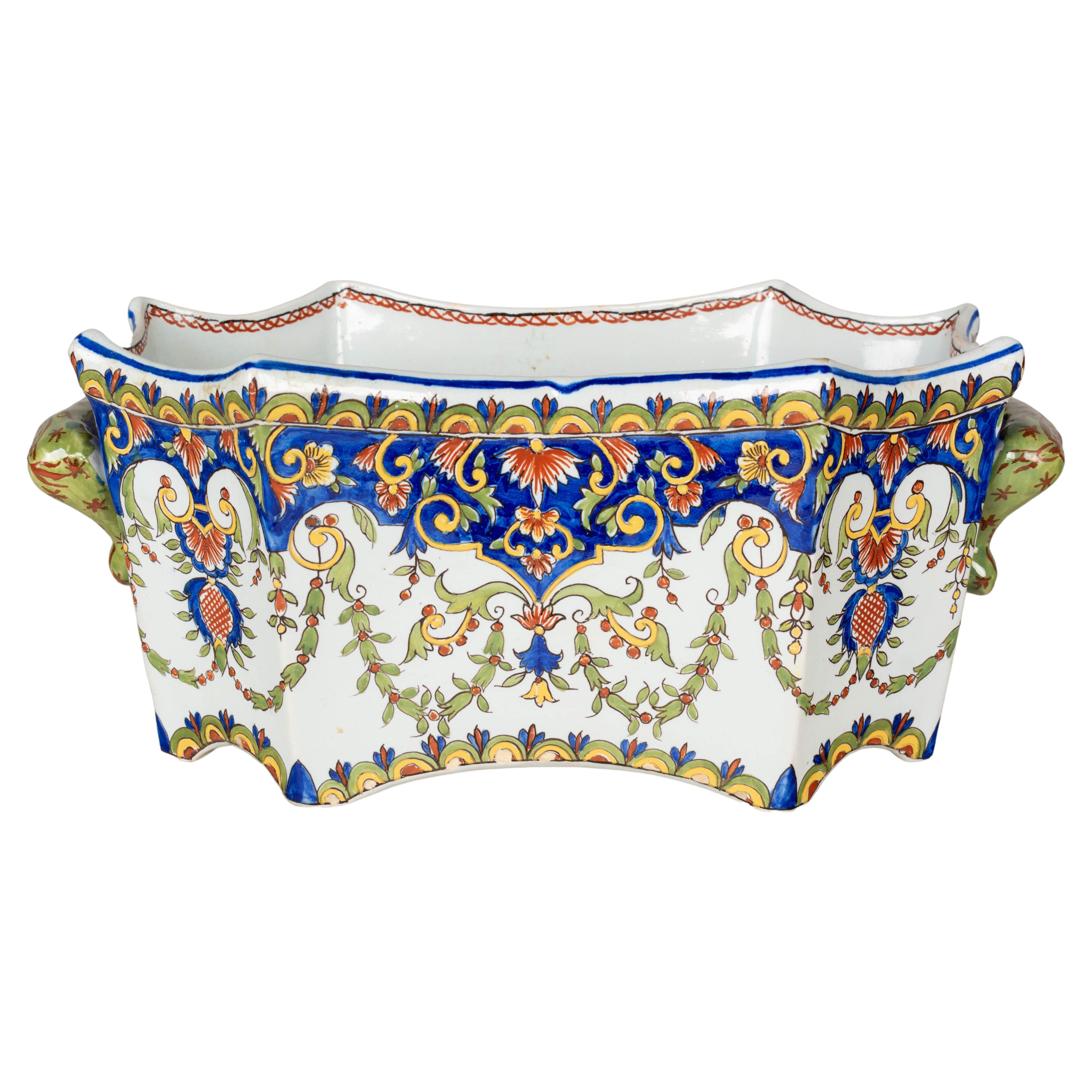 19th Century French Desvres Faience Jardinière For Sale