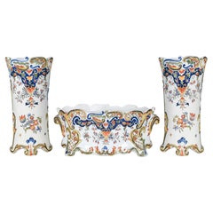 19th Century French Desvres Faience Jardinière & Vase Garniture