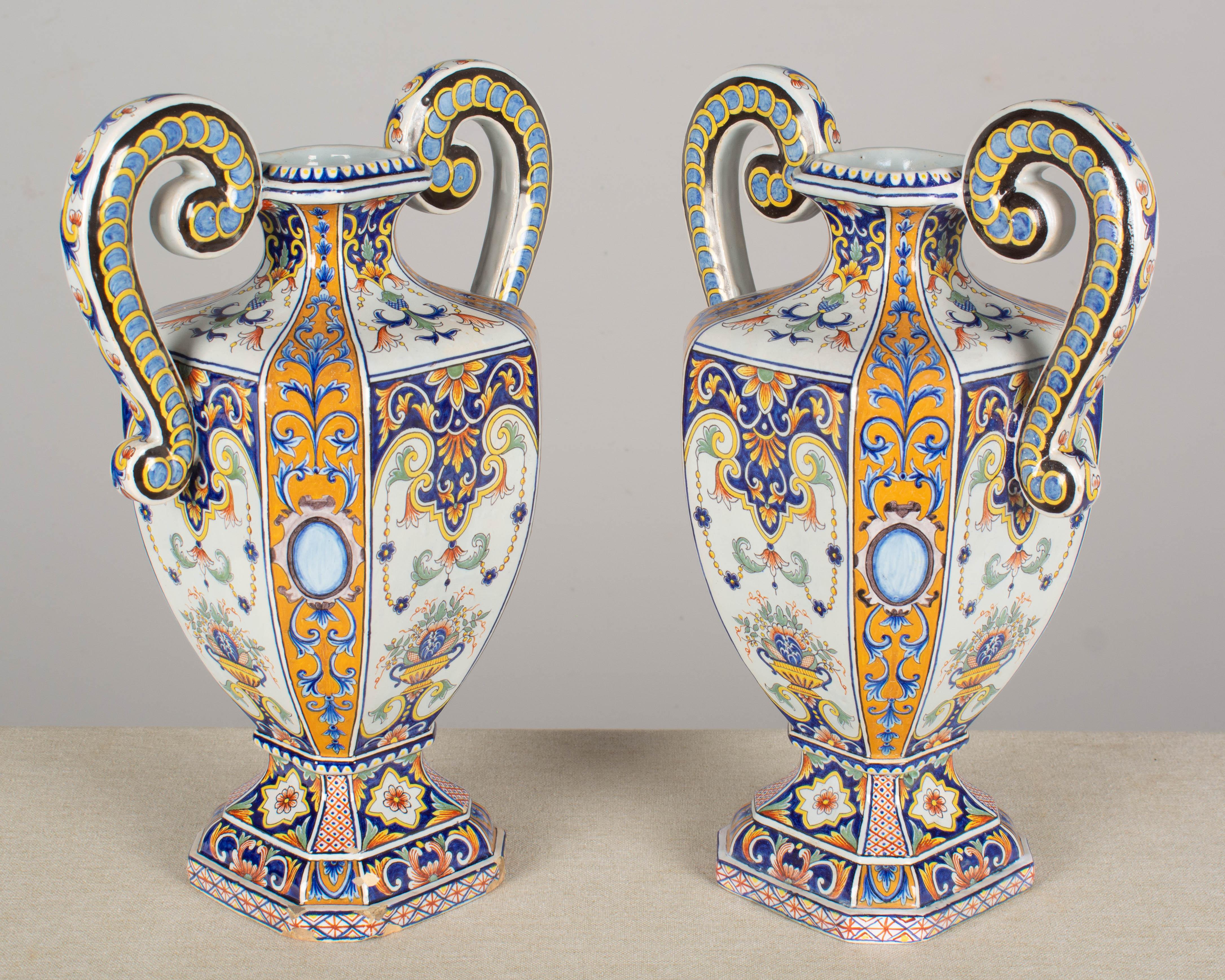 19th Century French Desvres Faience Urn Form Vases, a Pair For Sale 2