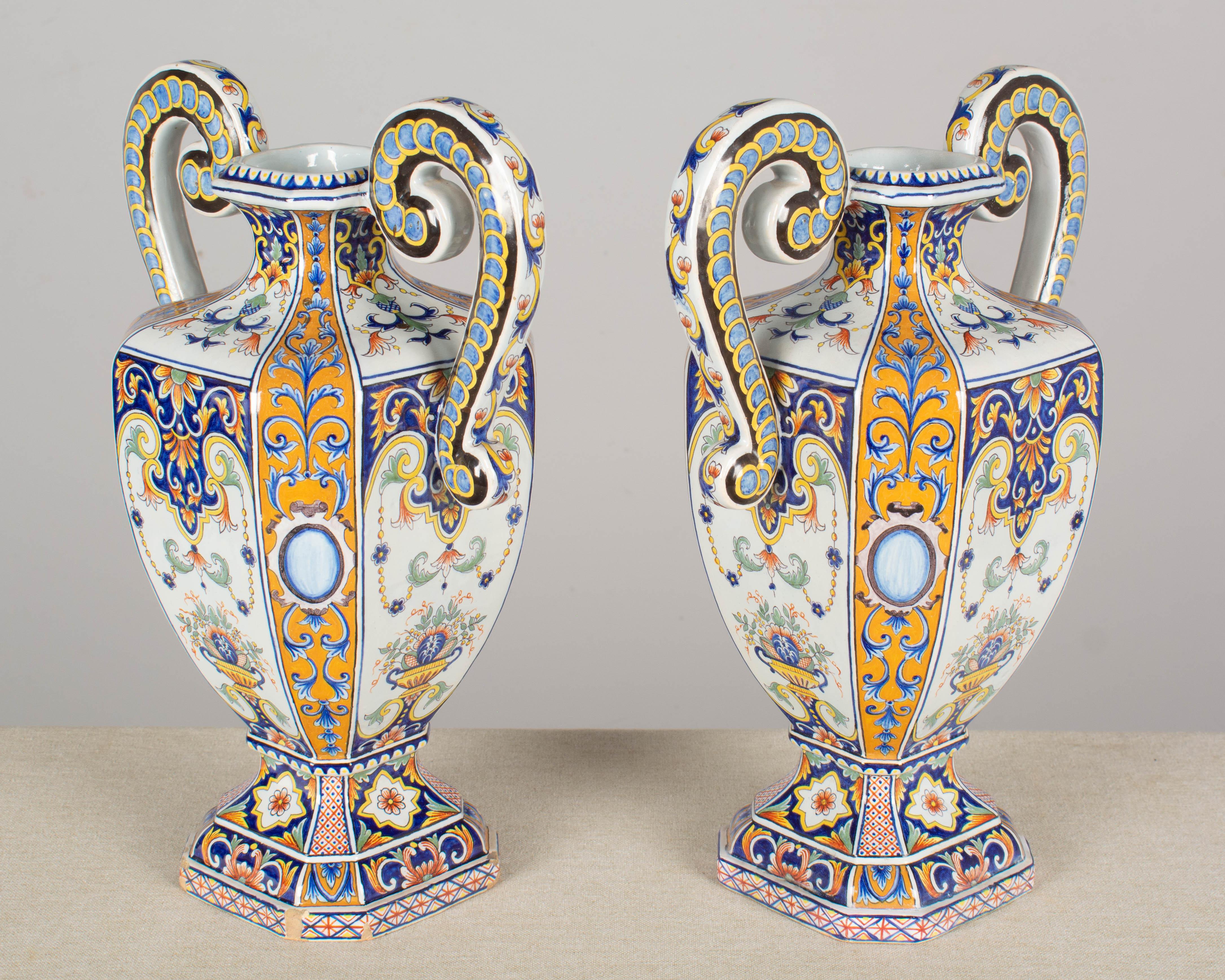 19th Century French Desvres Faience Urn Form Vases, a Pair For Sale 3