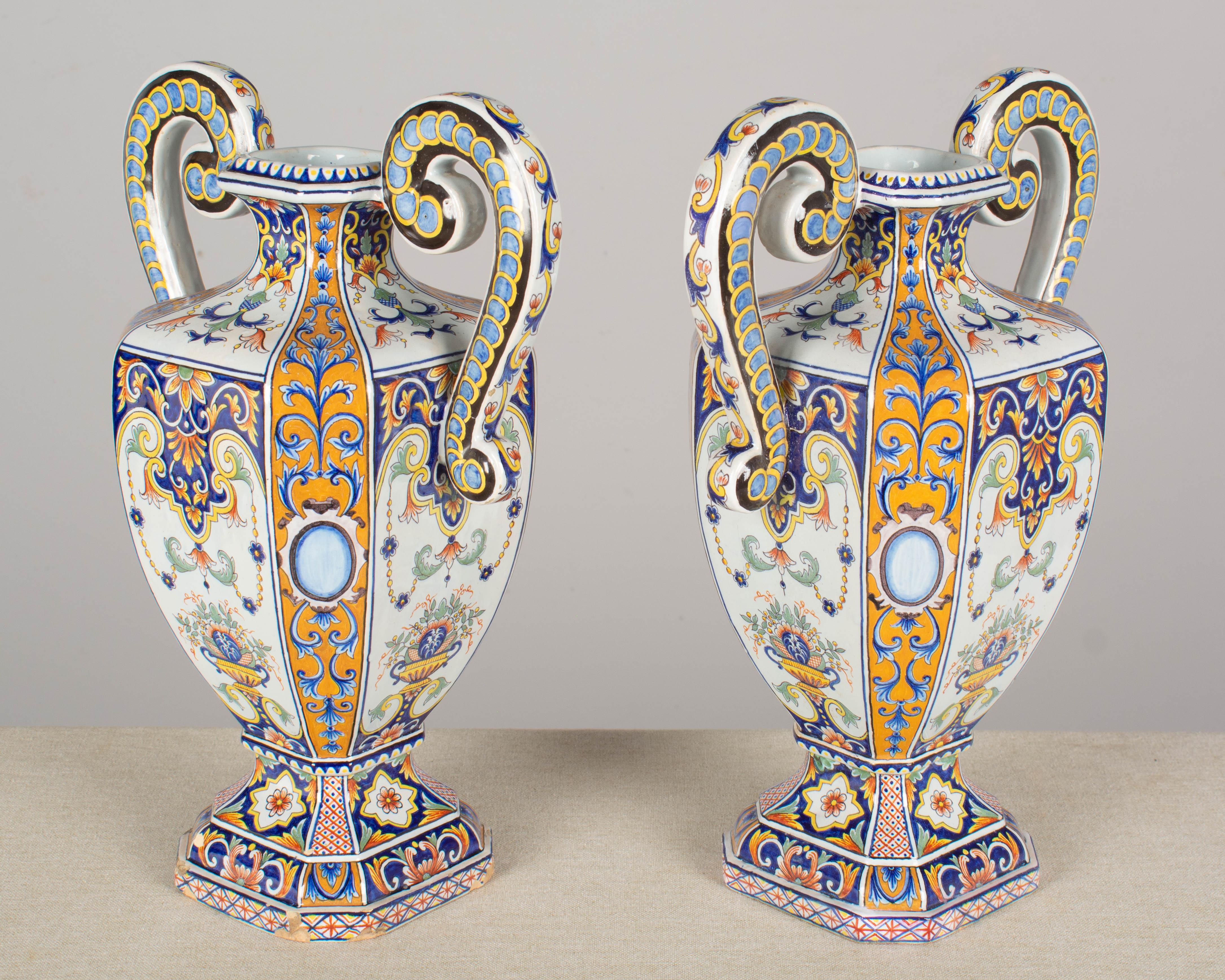 19th Century French Desvres Faience Urn Form Vases, a Pair For Sale 4
