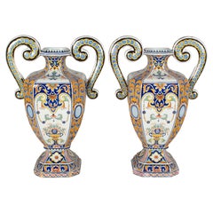 19th Century French Desvres Faience Urn Form Vases, a Pair