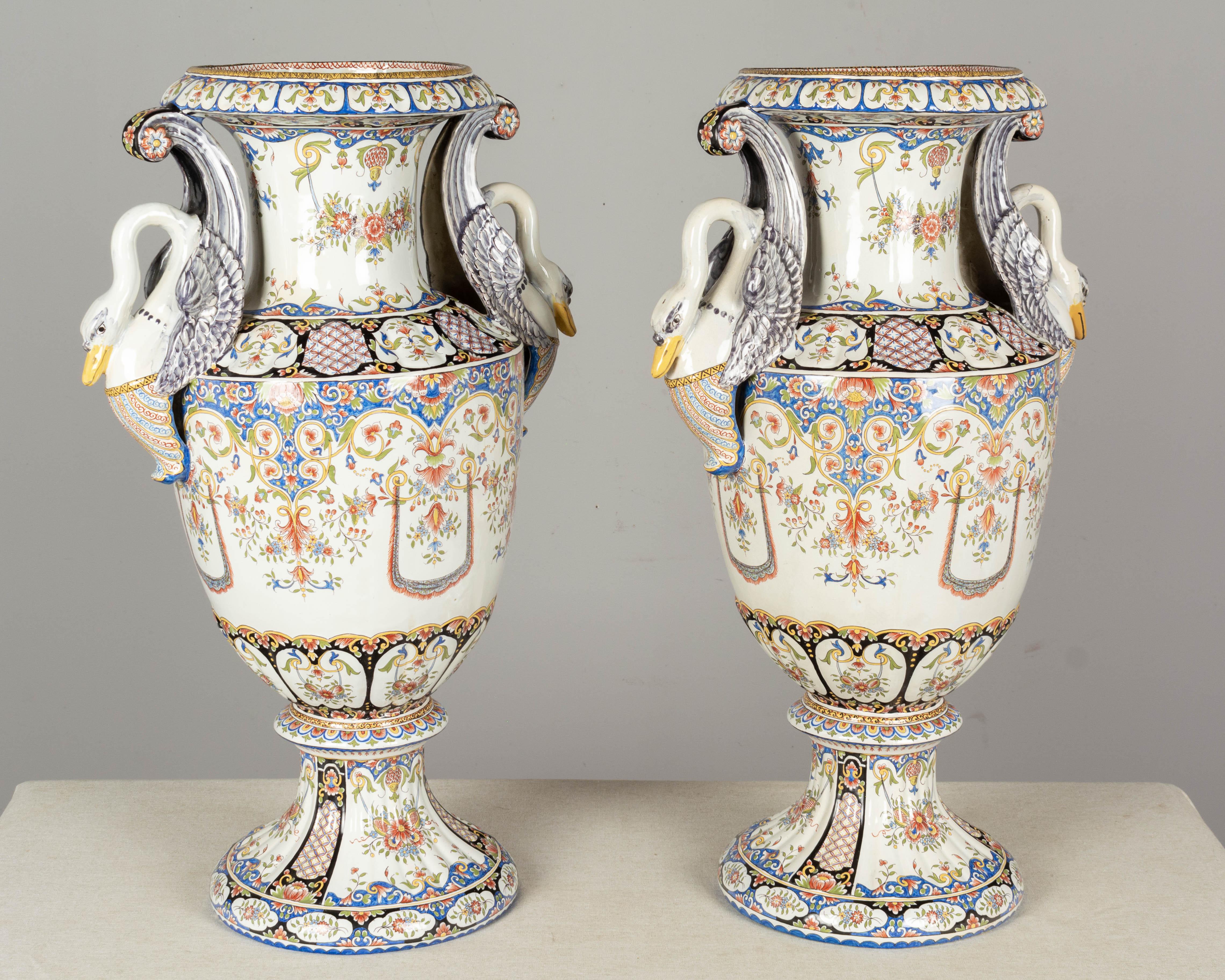 Beaux Arts 19th Century French Desvres Faience Urns, a Pair For Sale
