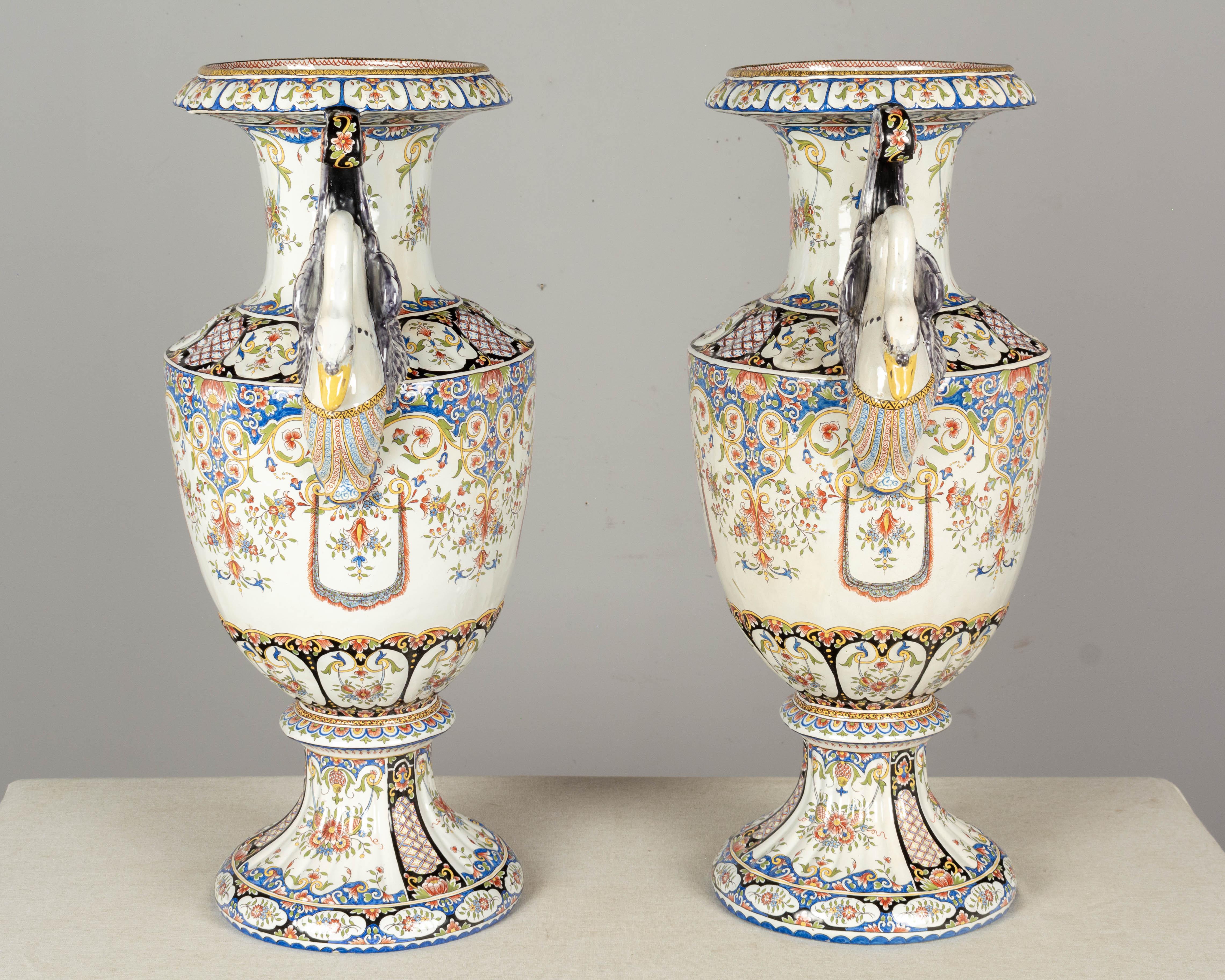 Hand-Painted 19th Century French Desvres Faience Urns, a Pair For Sale