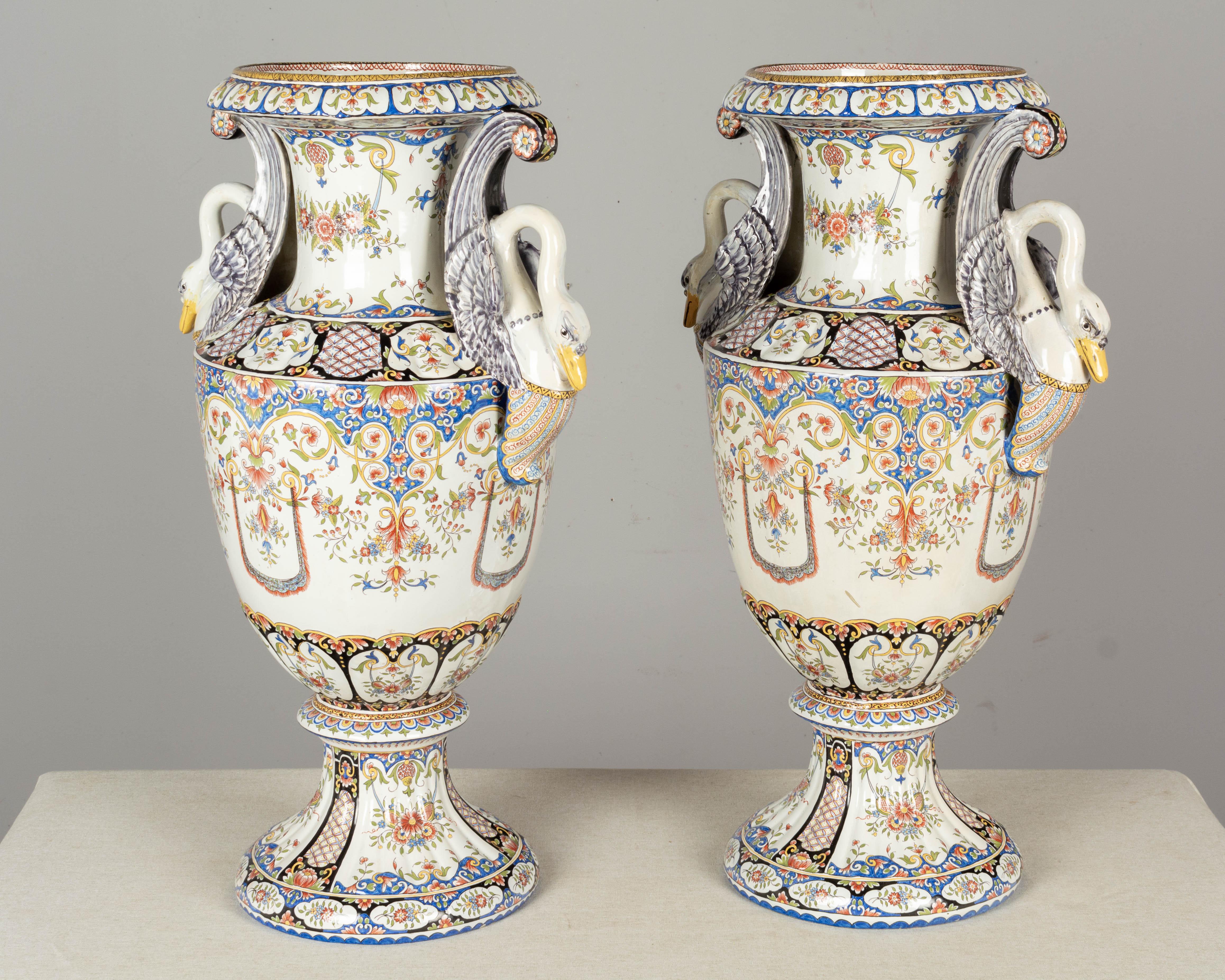 19th Century French Desvres Faience Urns, a Pair In Good Condition For Sale In Winter Park, FL