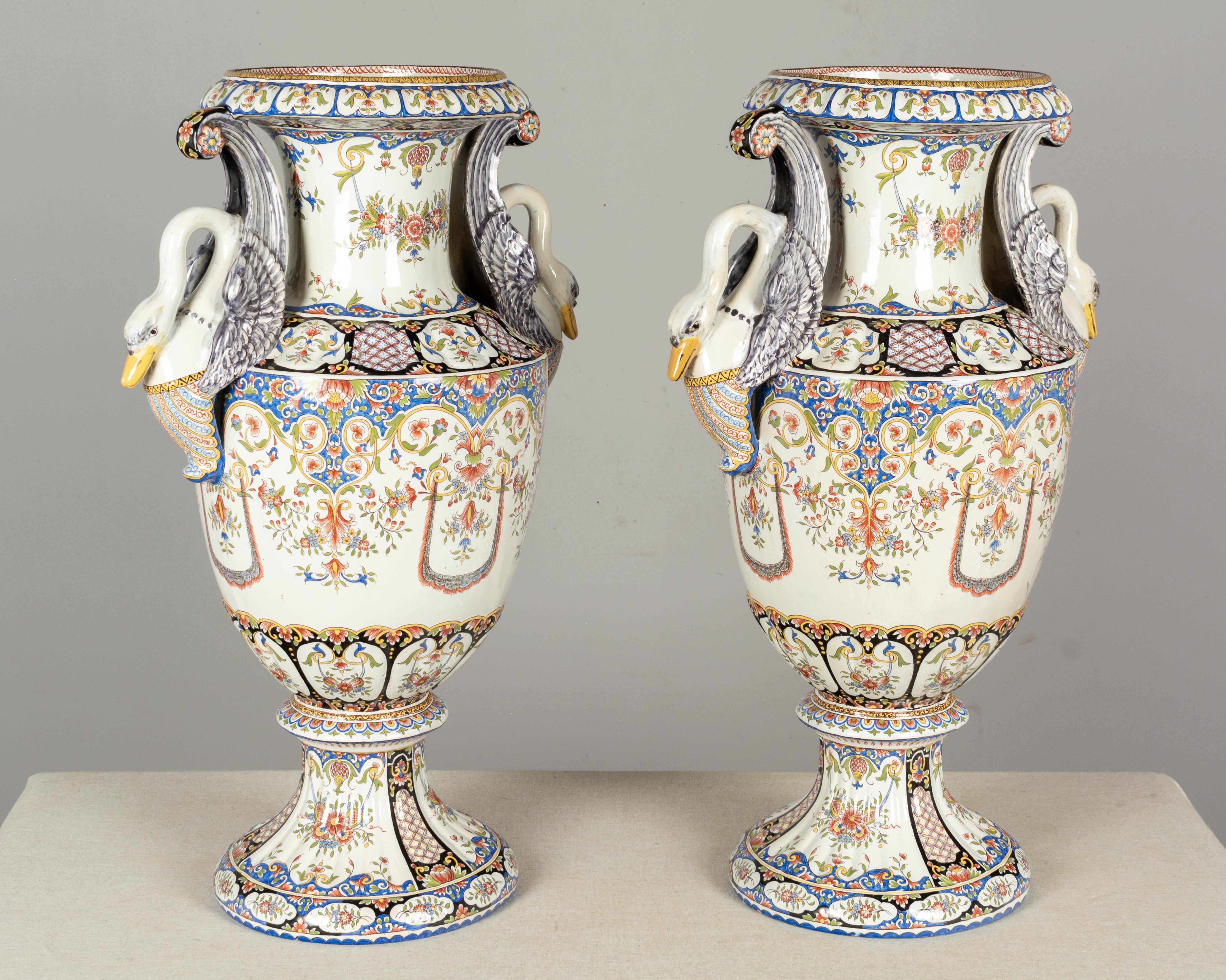 19th Century French Desvres Faience Urns, a Pair For Sale 1