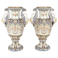 19th Century French Desvres Faience Urns, Pair
