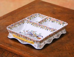 19th Century French Desvres Hand Painted Faience Divided Serving Tray