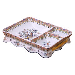 19th Century French Desvres Hand Painted Faience Divided Serving Tray