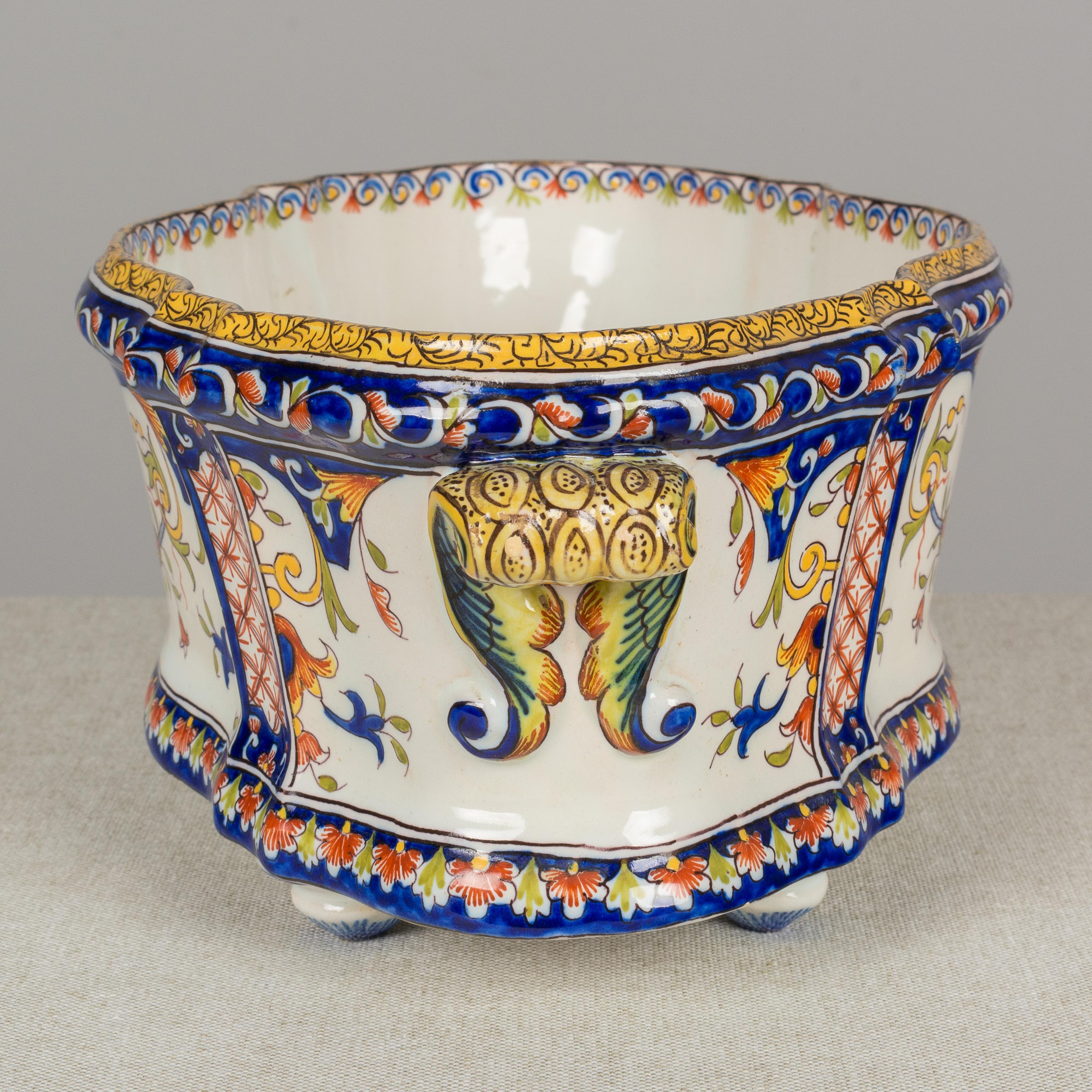 Hand-Painted 19th Century French Desvres Jardinière