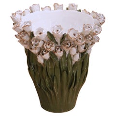 19th Century French Desvres Majolica Rose Cachepot Jardinière