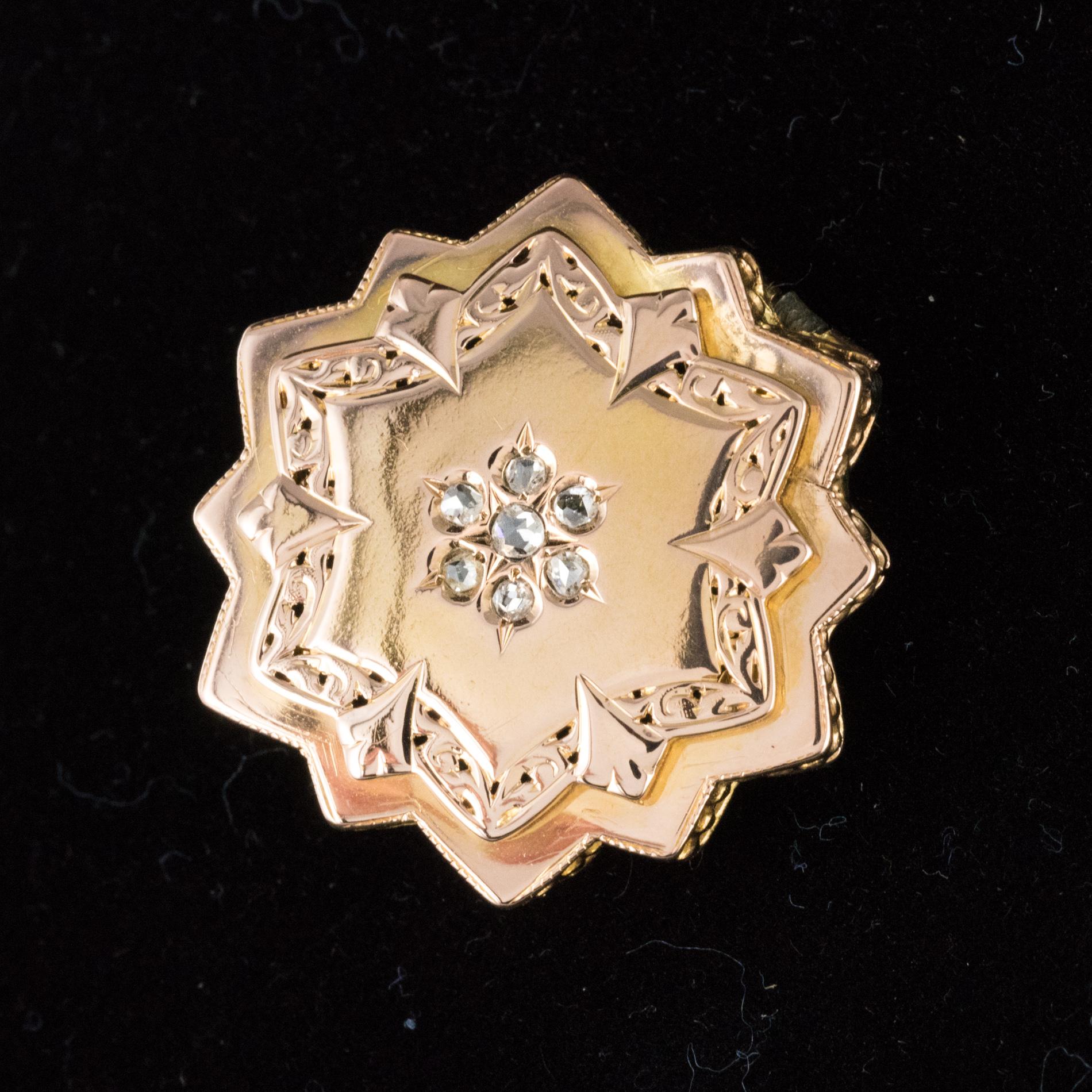 19th Century French Diamond 18 Karat Rose Gold Brooch 5