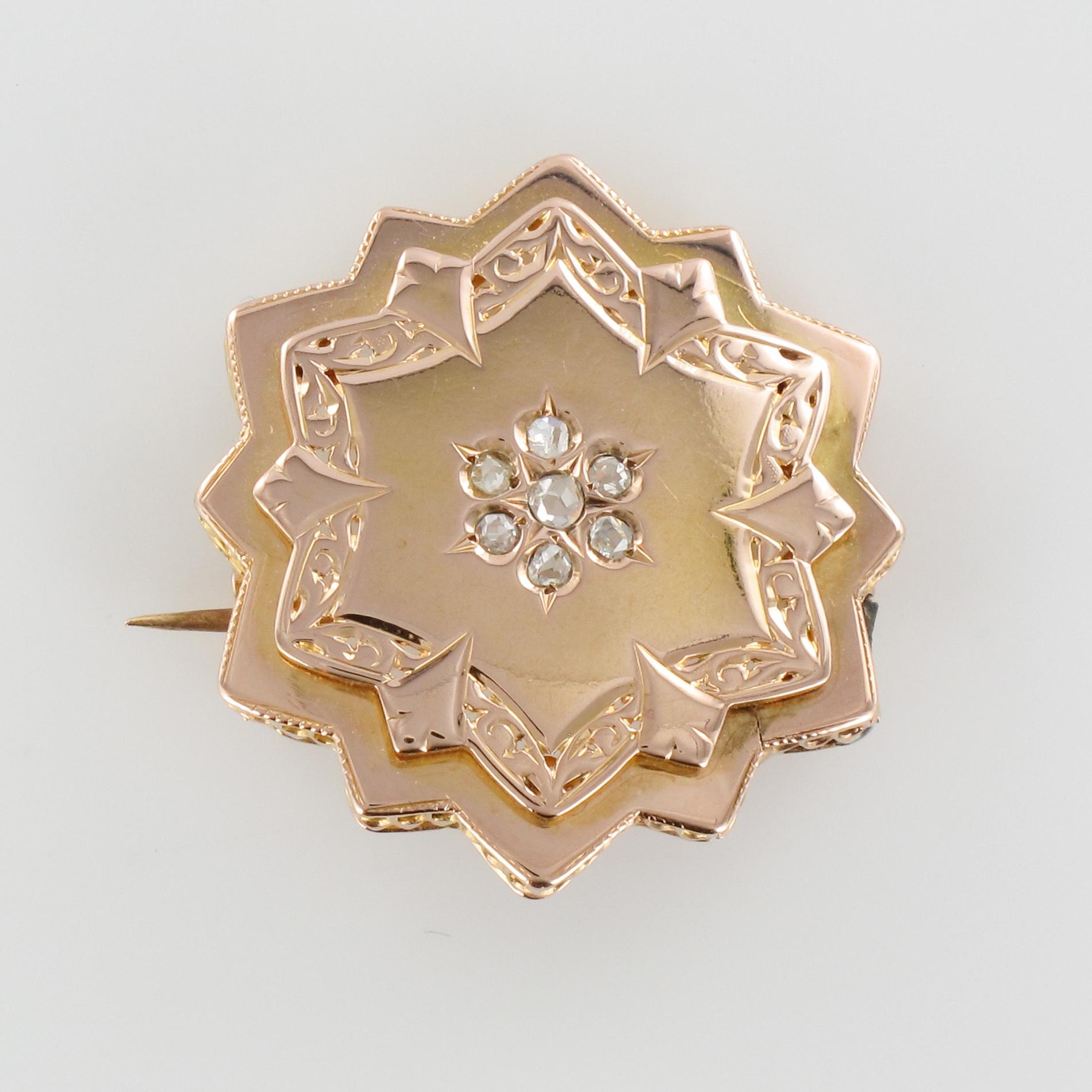 19th Century French Diamond 18 Karat Rose Gold Brooch 7