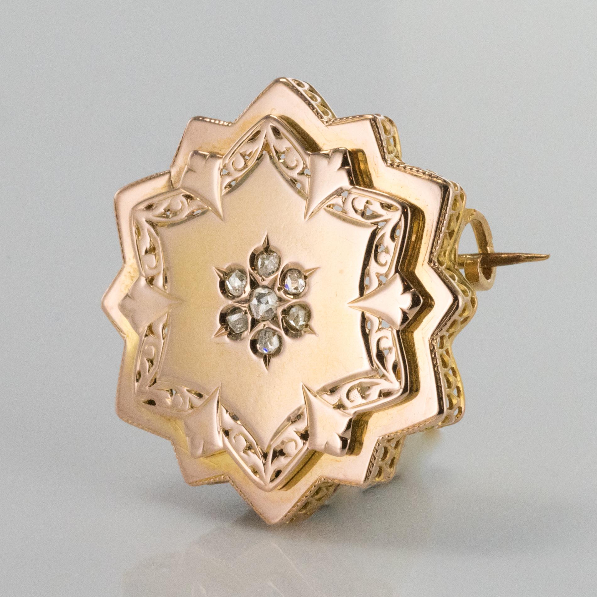 Napoleon III 19th Century French Diamond 18 Karat Rose Gold Brooch