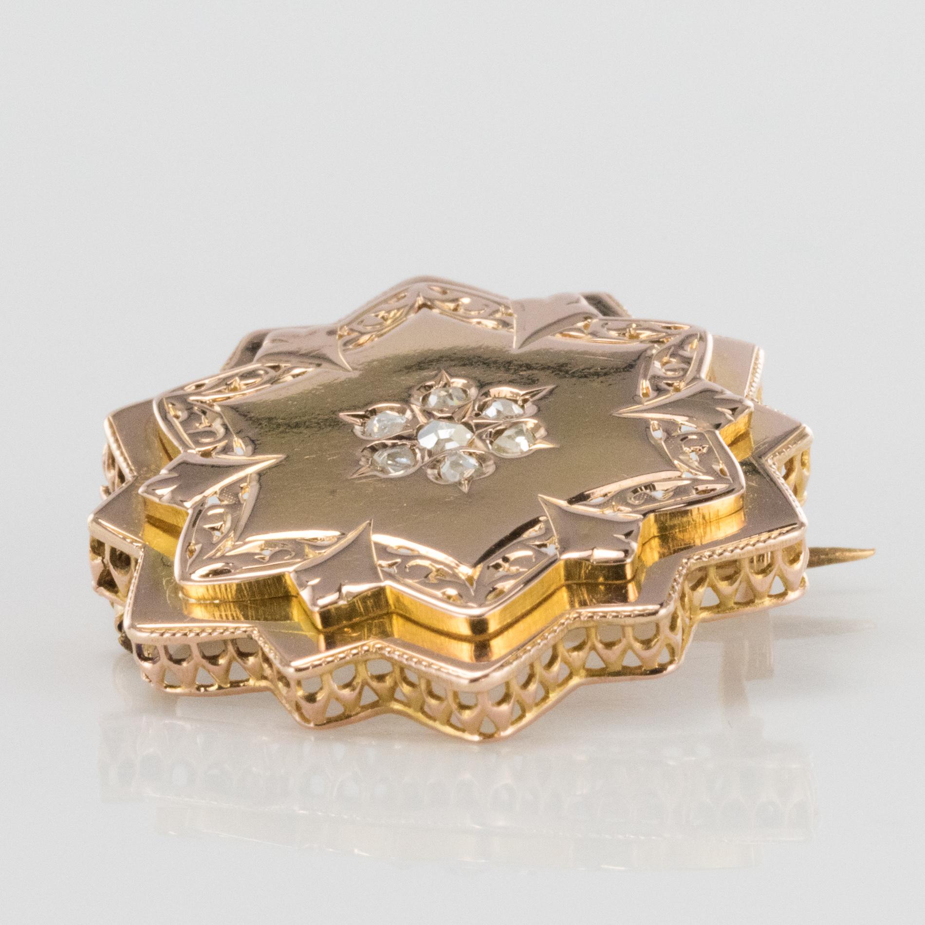 19th Century French Diamond 18 Karat Rose Gold Brooch In Excellent Condition In Poitiers, FR