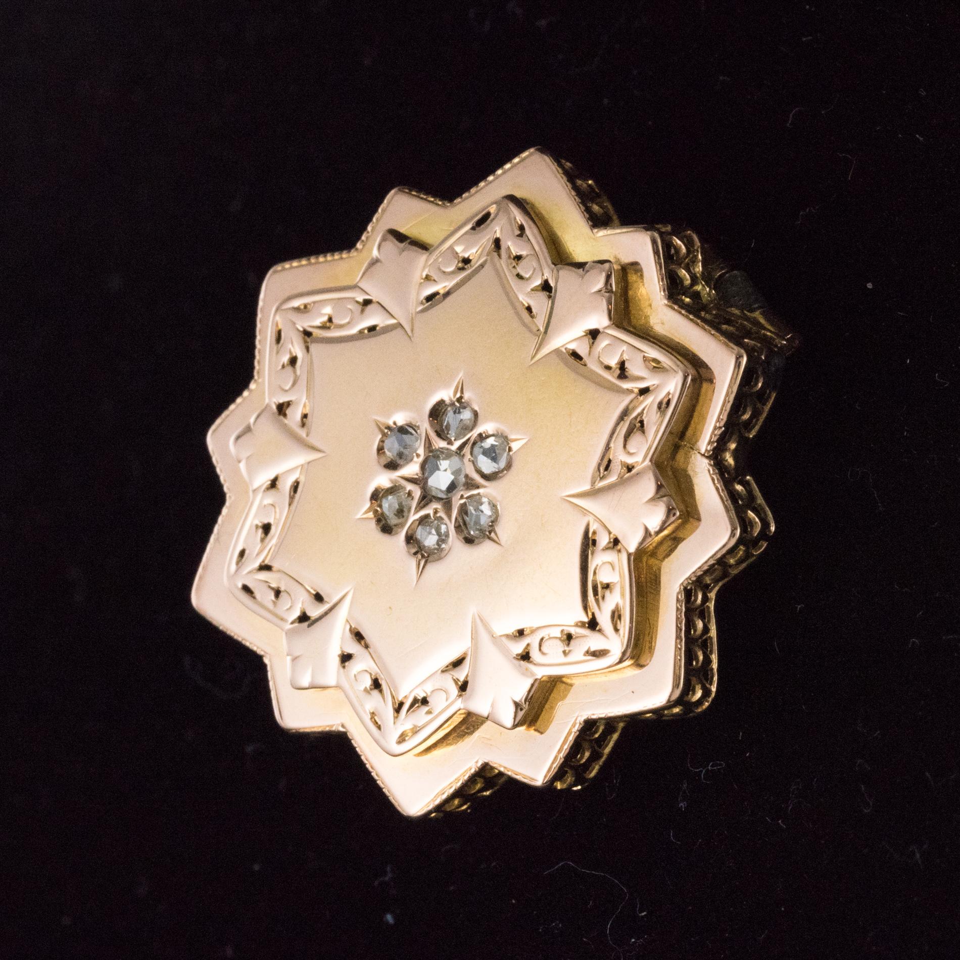 19th Century French Diamond 18 Karat Rose Gold Brooch 2
