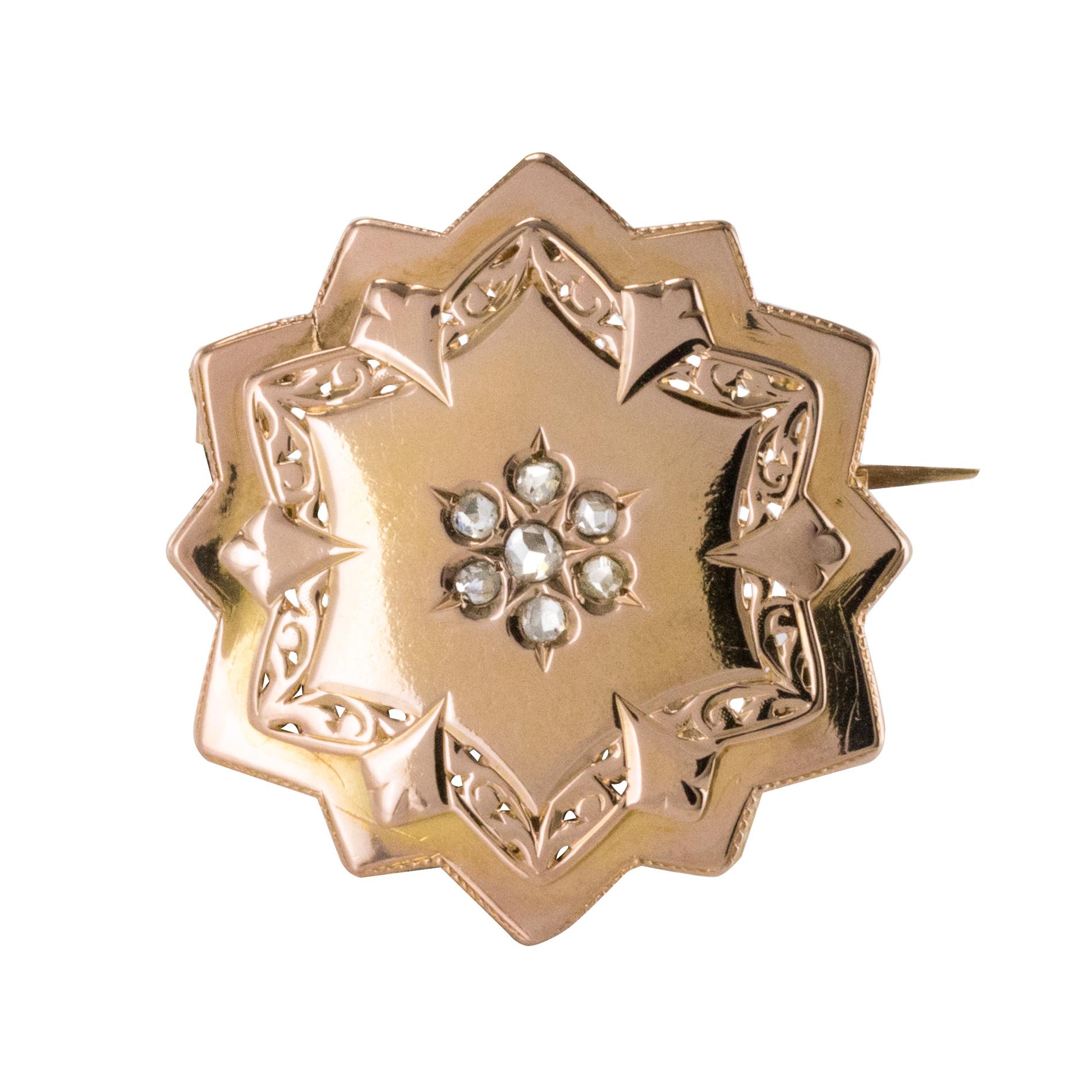 19th Century French Diamond 18 Karat Rose Gold Brooch