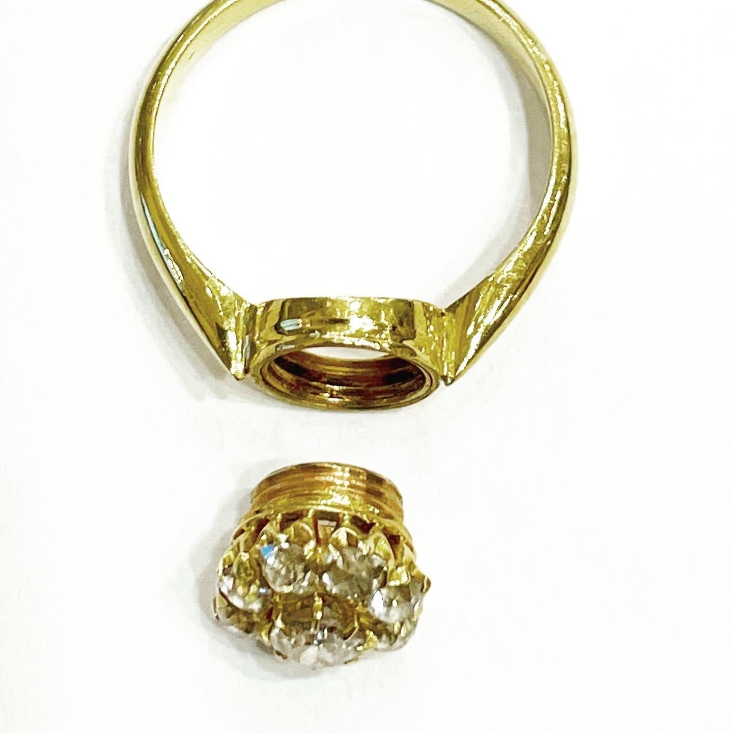 19th Century French Diamond 18K Yellow Gold Removable Set, Ring and Brooch  In Good Condition In Pamplona, Navarra