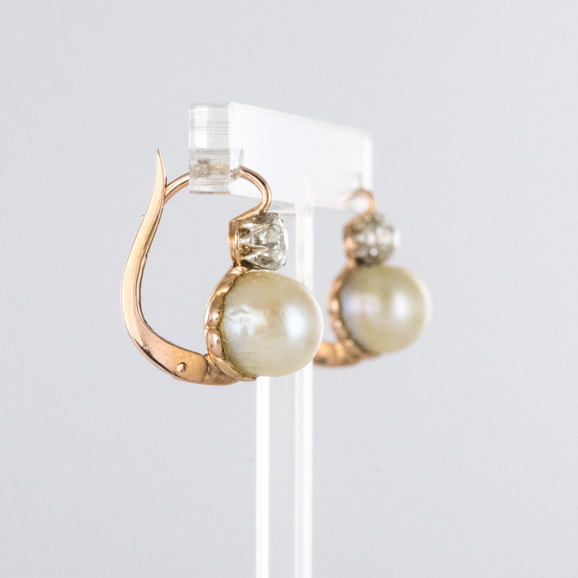 Set di orecchini e anelli di perle naturali con diamanti francesi del XIX secolo in vendita 6
