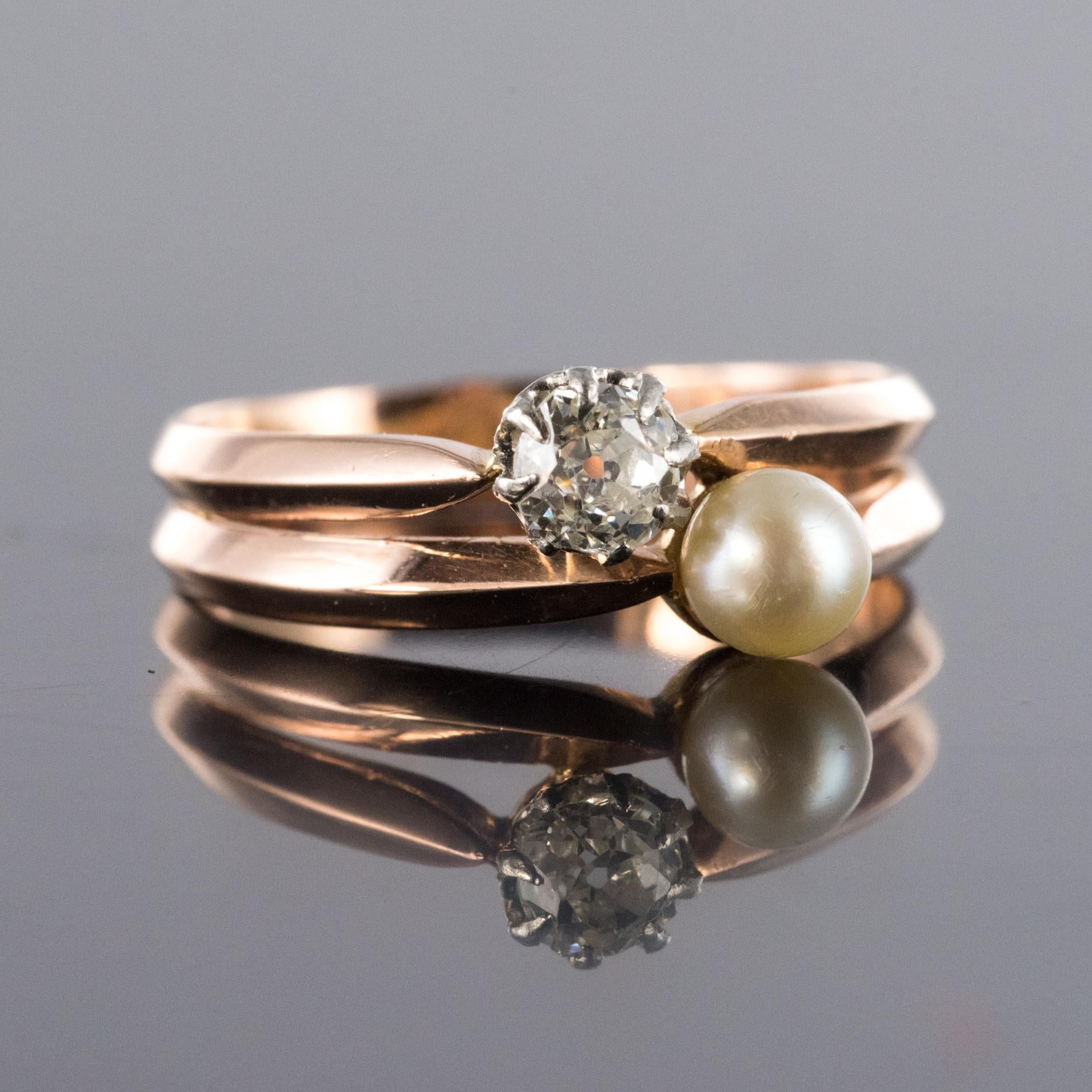 Women's 19th Century French Diamond Natural Pearl Earrings and Ring Set For Sale