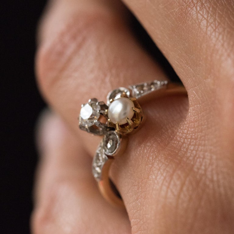19th Century French Diamond Natural Pearl You and Me Engagement Ring at 1stDibs 19th century
