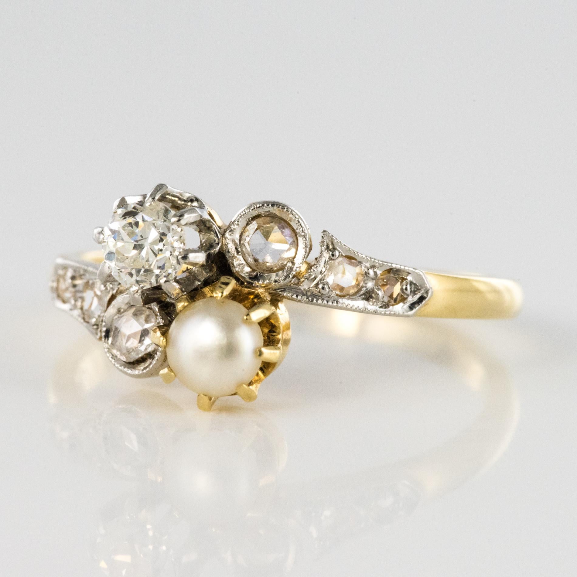 Napoleon III 19th Century French Diamond Natural Pearl You and Me Engagement Ring