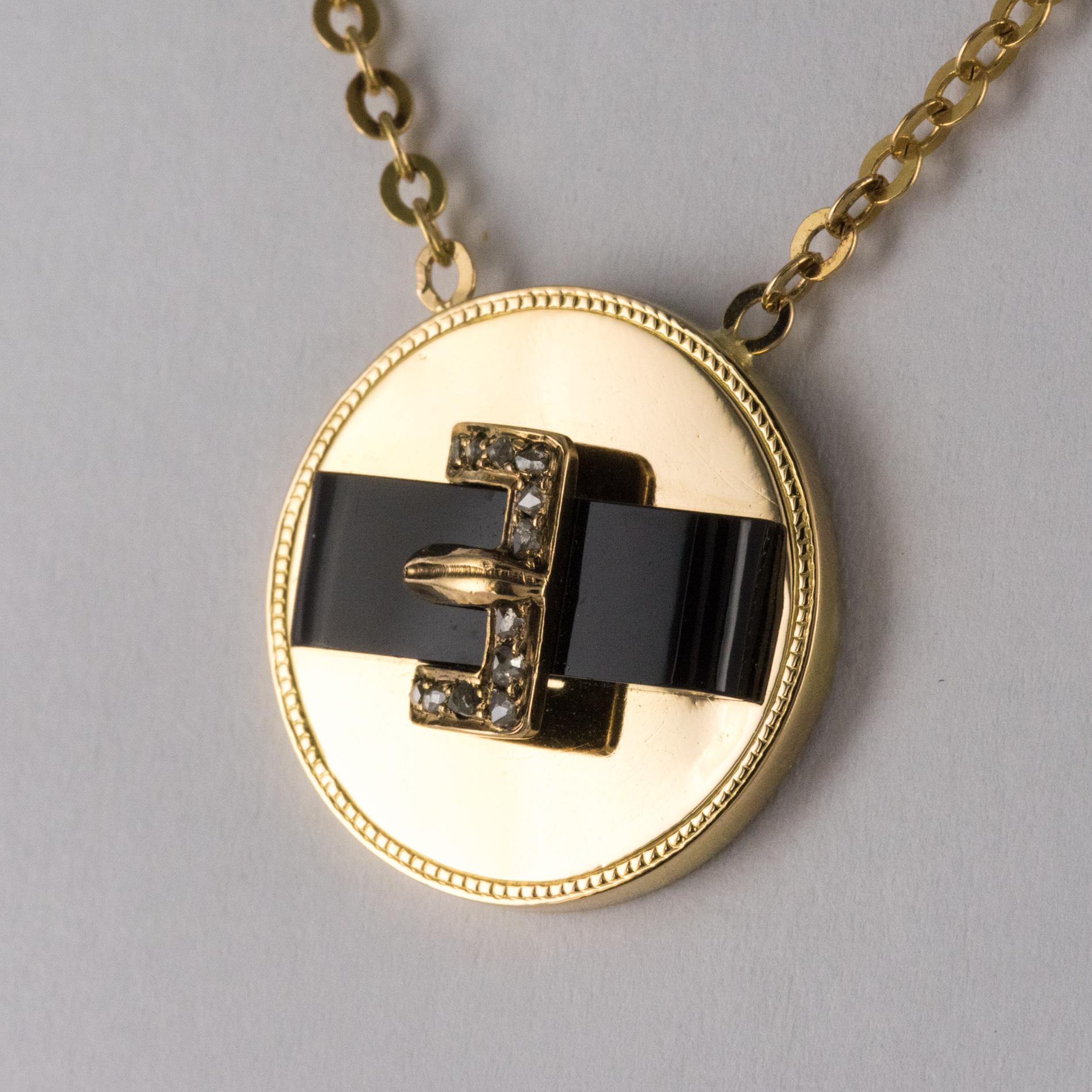 Napoleon III 19th Century French Diamond Onyx 18 Karat Yellow Gold Belt Pendant Necklace