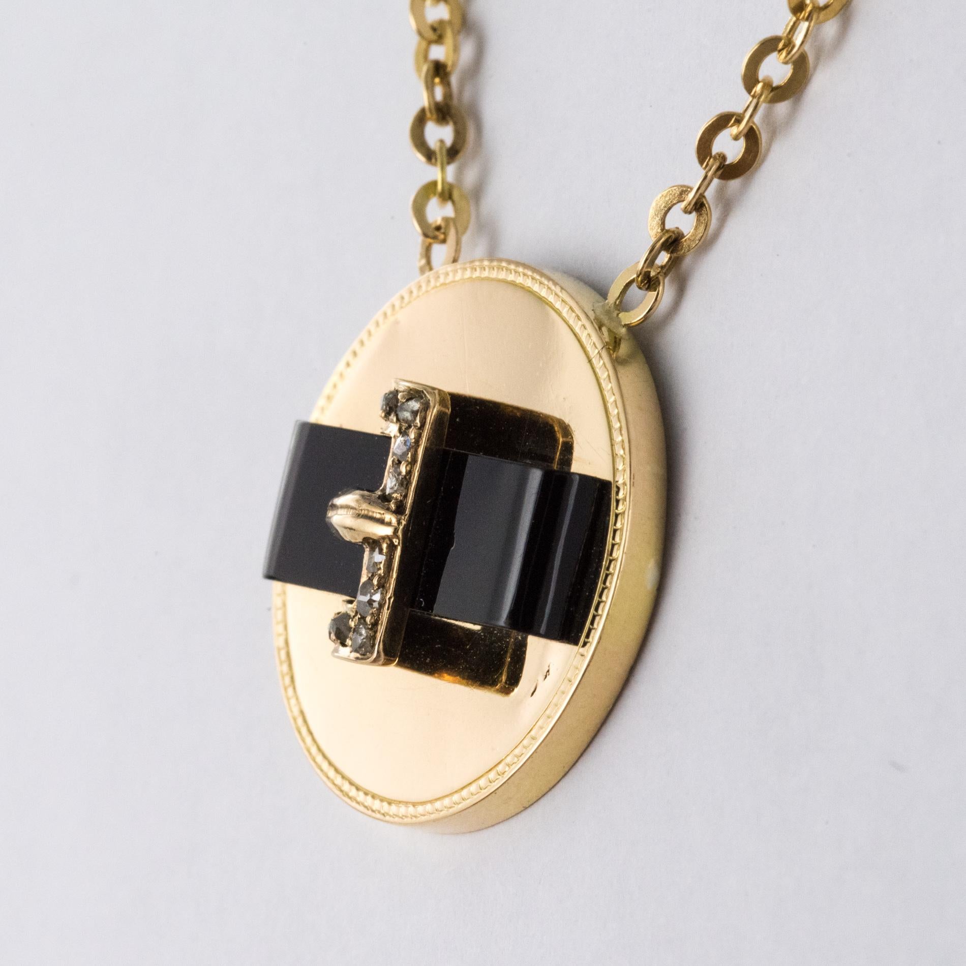 19th Century French Diamond Onyx 18 Karat Yellow Gold Belt Pendant Necklace 1