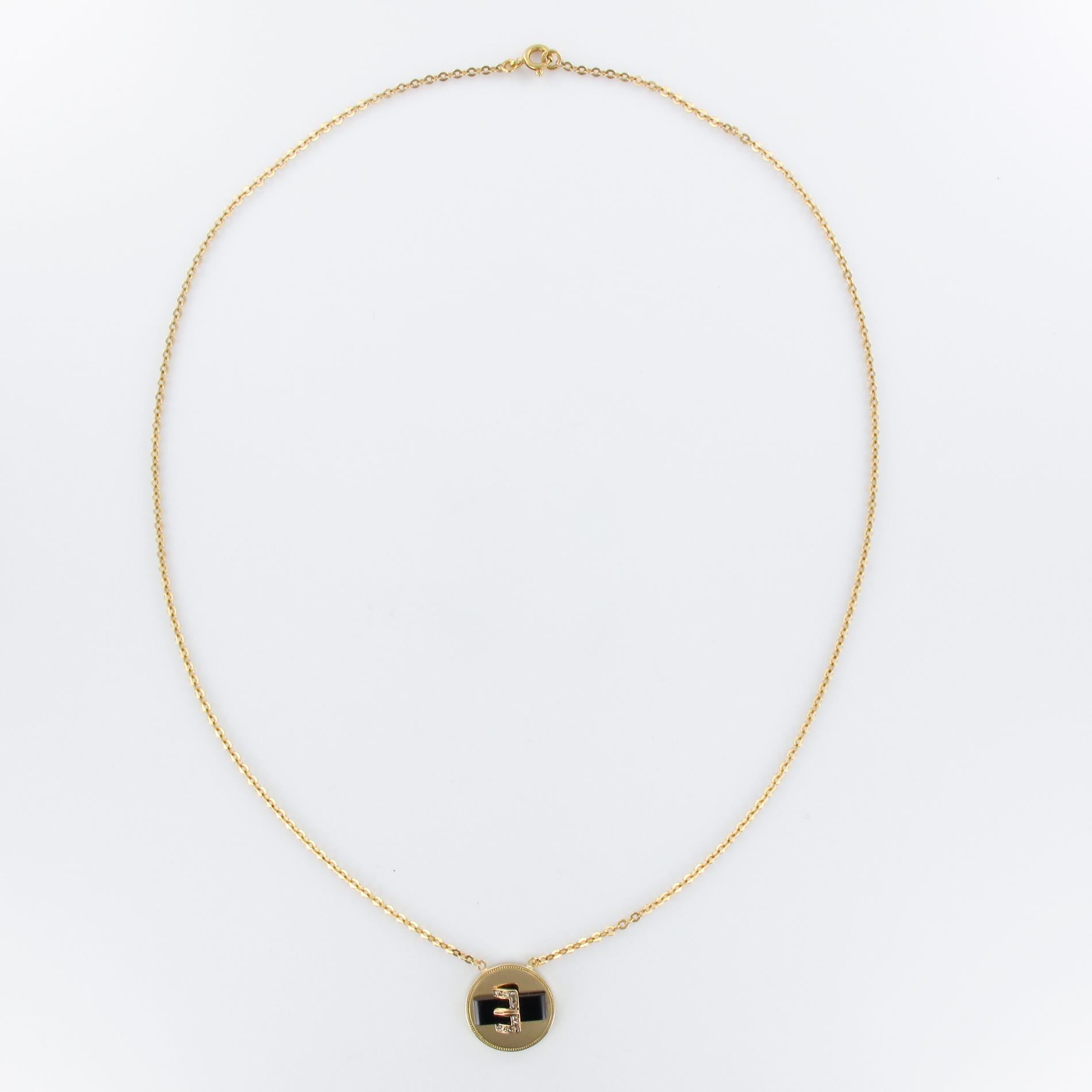 19th Century French Diamond Onyx 18 Karat Yellow Gold Belt Pendant Necklace 4