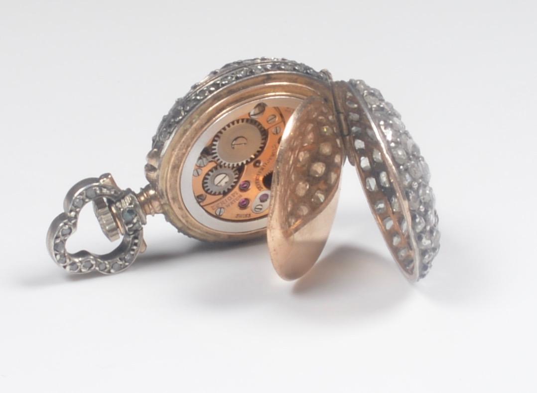 19th Century French Diamond Swiss Movement Watch and Brooch Pin For Sale 4