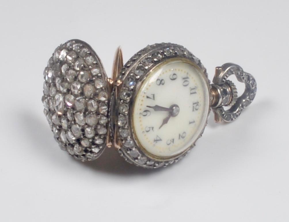 Französische Uhr und Brosche mit Diamanten, Schweizer Uhrwerk, 19. Jahrhundert im Angebot 8
