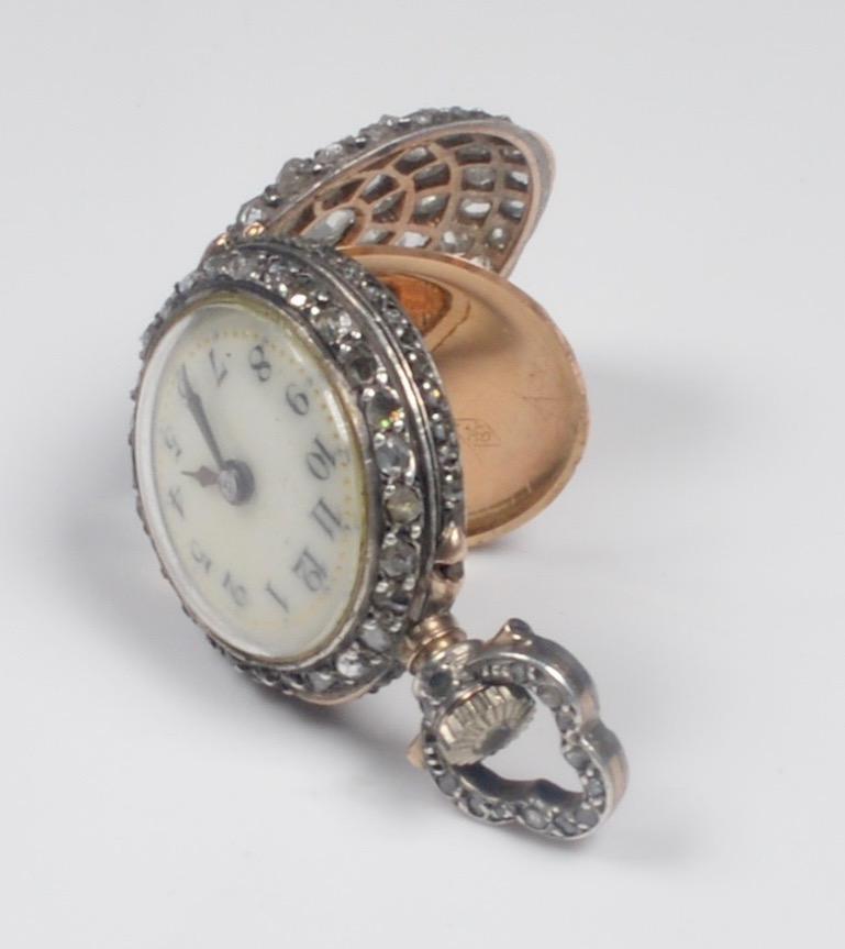 Französische Uhr und Brosche mit Diamanten, Schweizer Uhrwerk, 19. Jahrhundert im Angebot 7